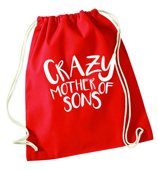Crazy mother of sons red drawstring bag 