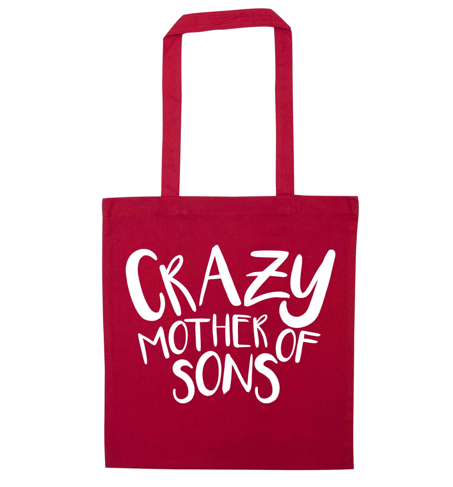 Crazy mother of sons red tote bag