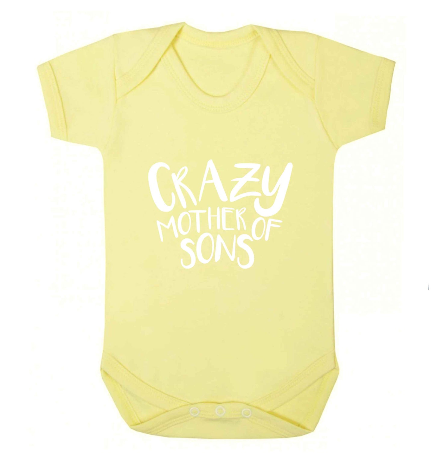 Crazy mother of sons baby vest pale yellow 18-24 months