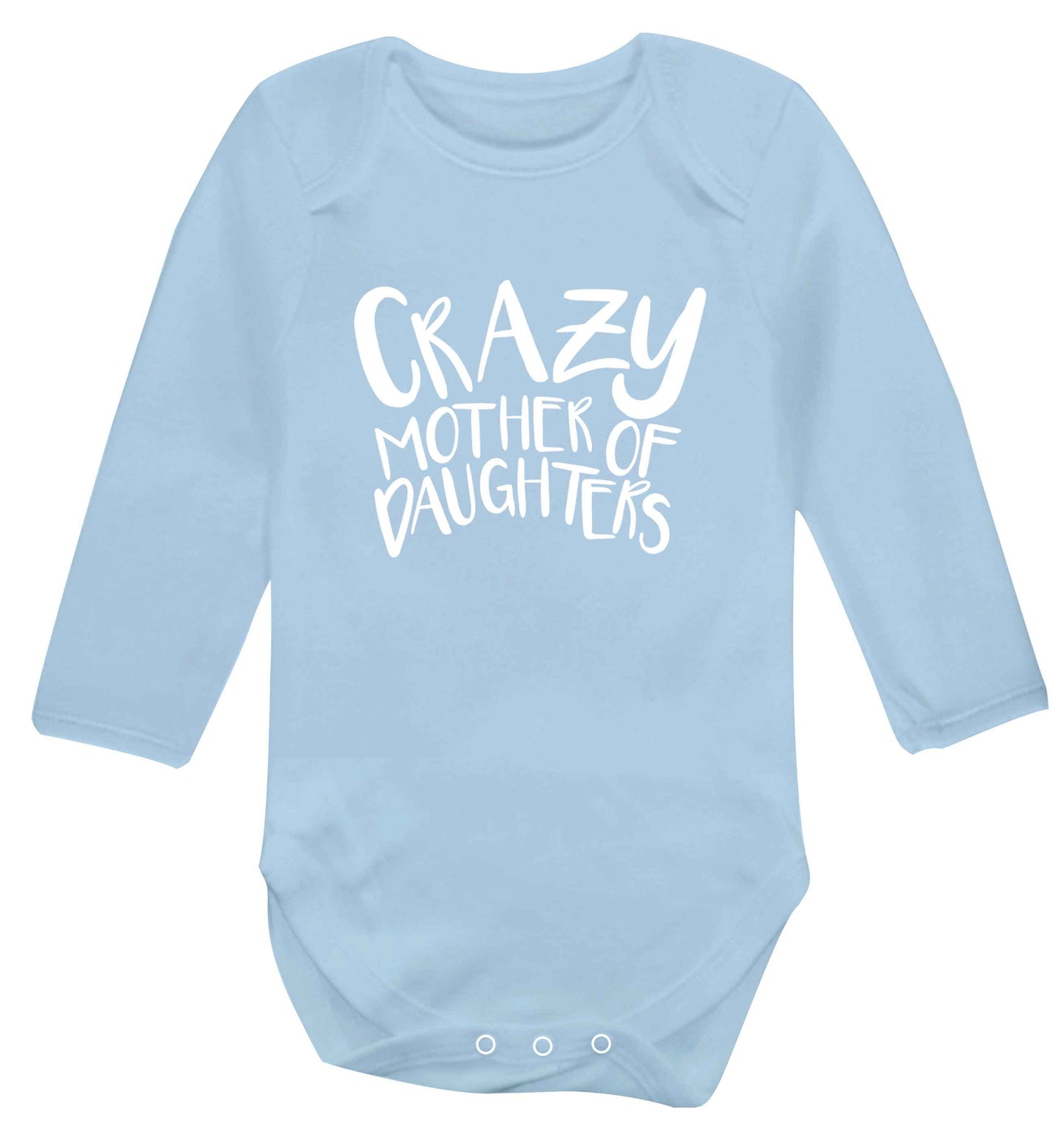 Crazy mother of daughters baby vest long sleeved pale blue 6-12 months