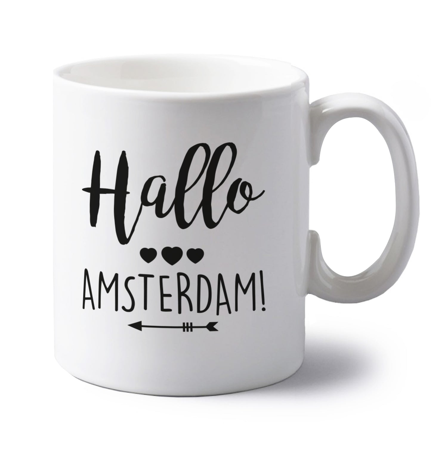 Hallo Amsterdam left handed white ceramic mug 