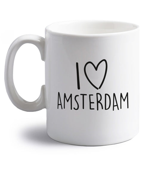 I love Amsterdam right handed white ceramic mug 