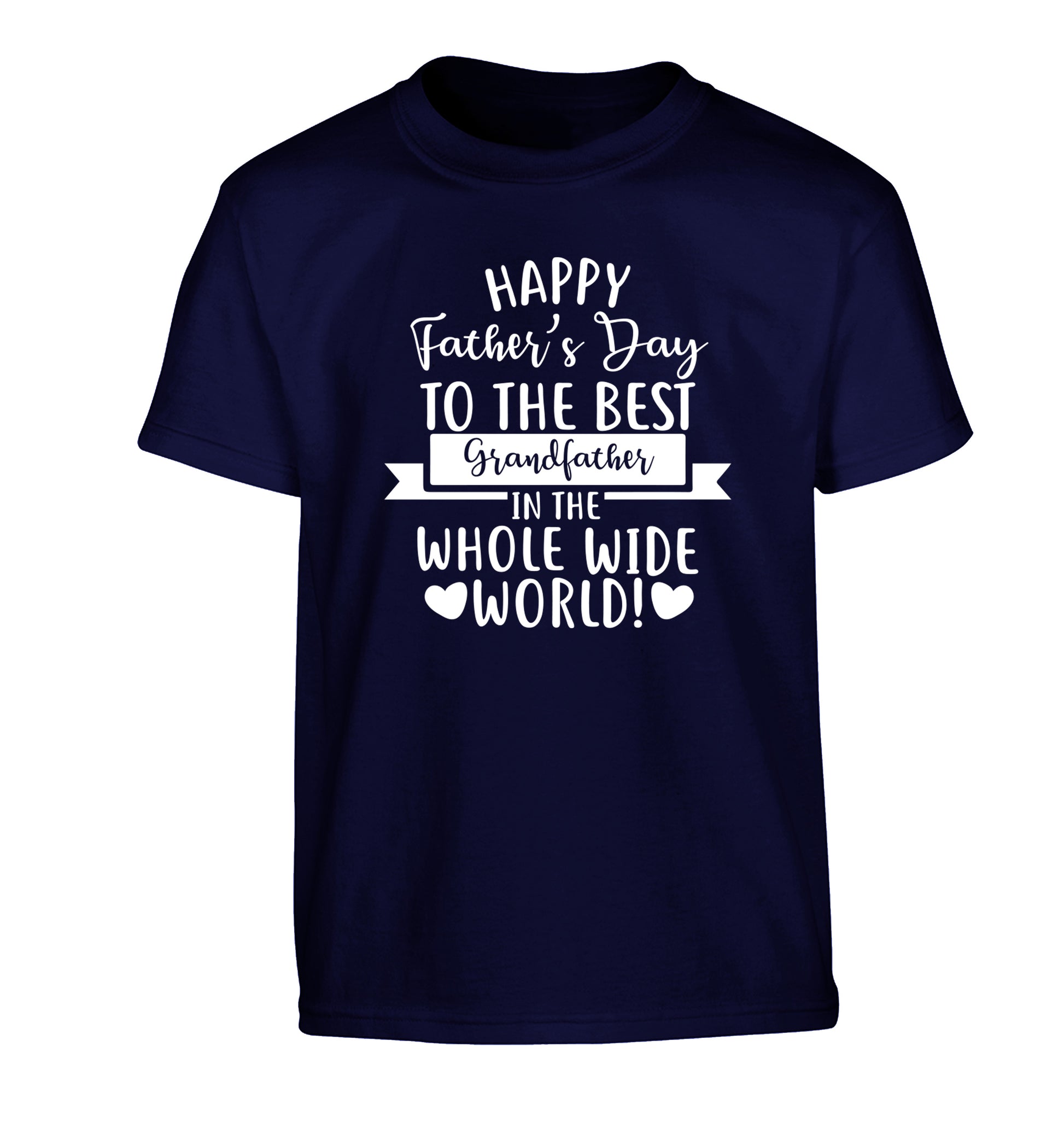 Happy Father's Day to the best grandfather in the world Children's navy Tshirt 12-13 Years