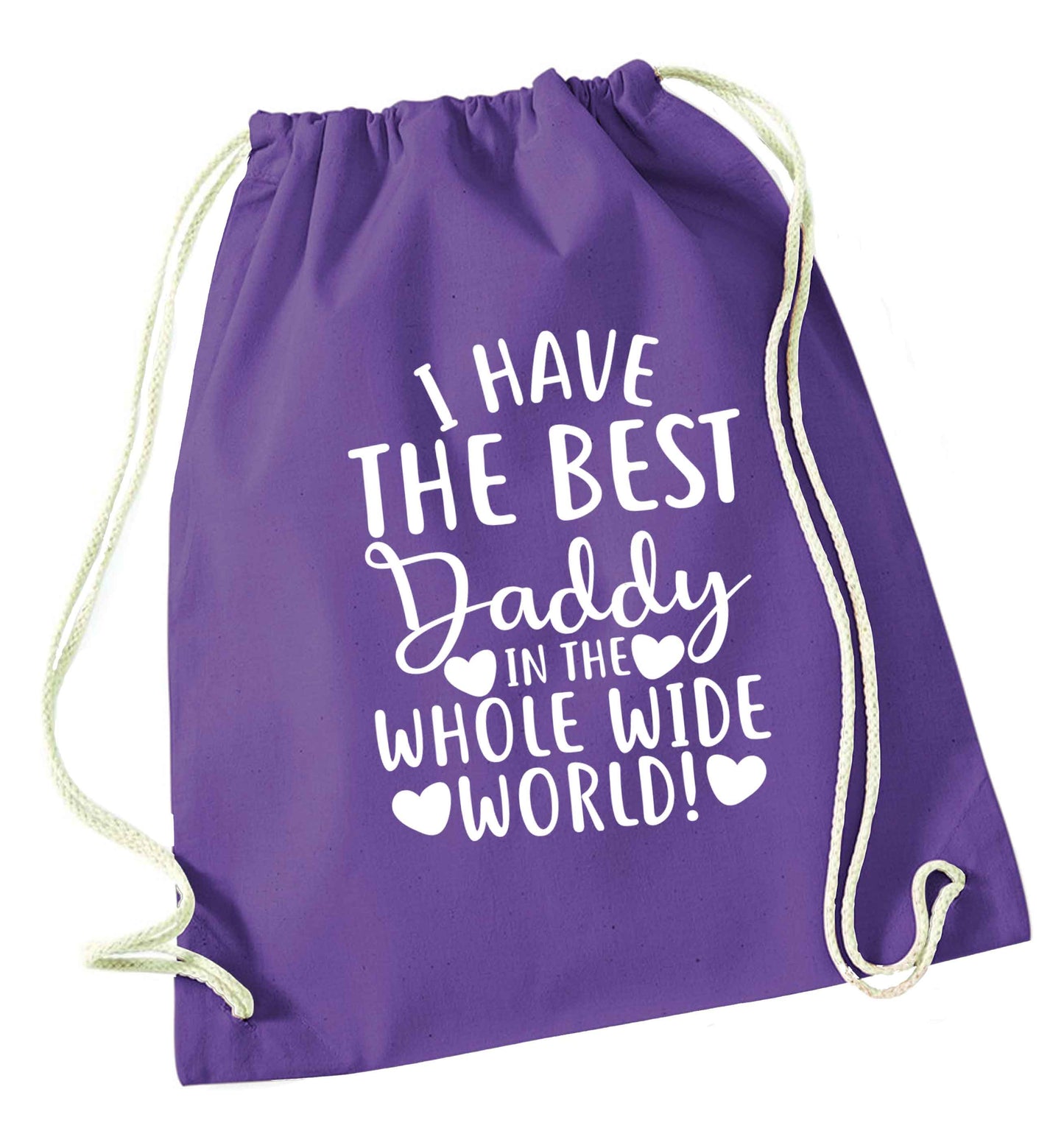 I have the best daddy in the whole wide world purple drawstring bag