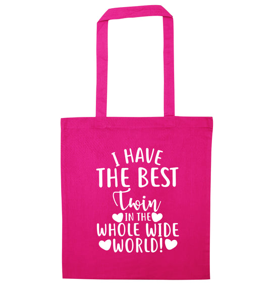 I have the best twin in the whole wide world! pink tote bag