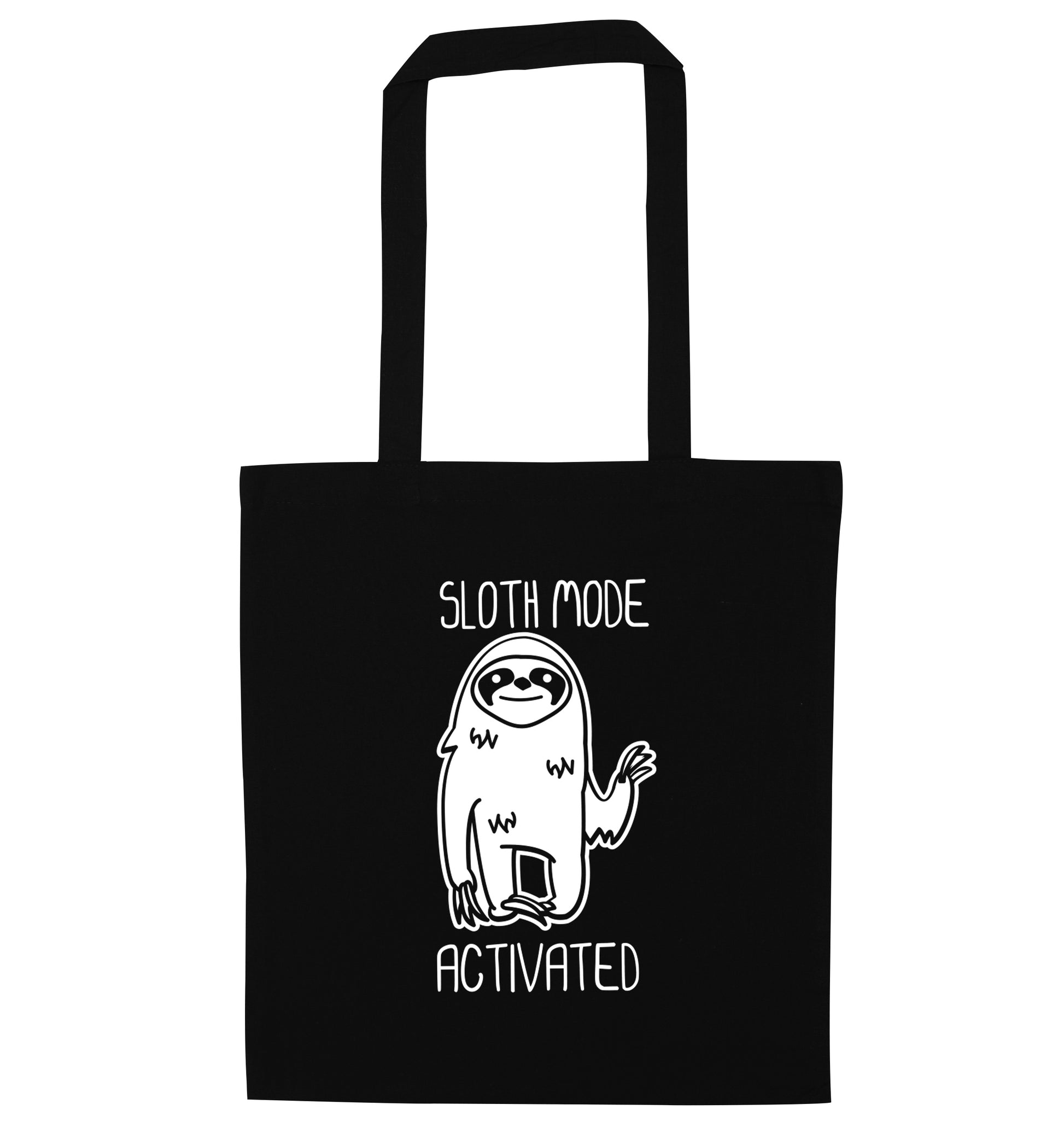 Sloth mode acitvated black tote bag