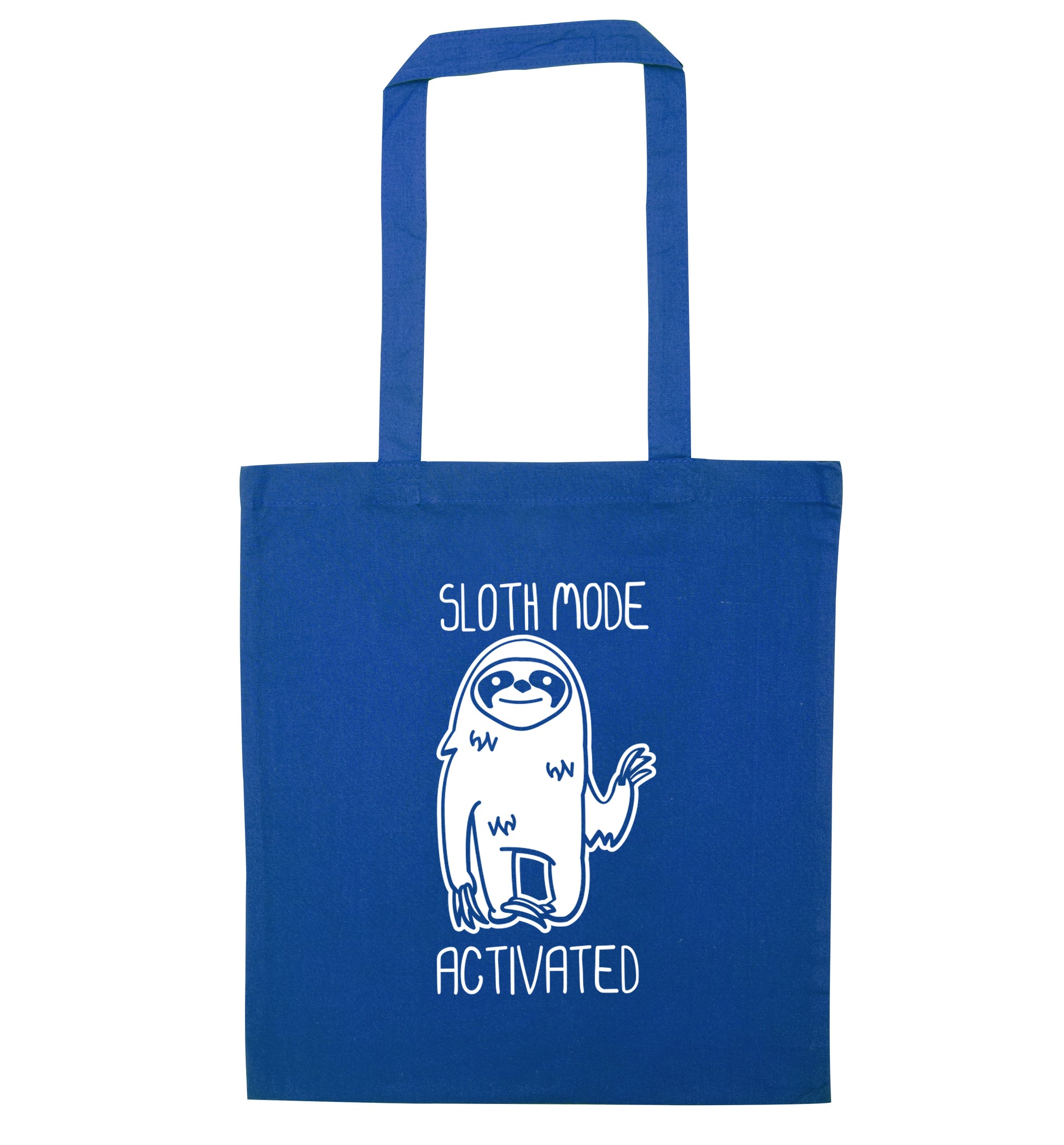 Sloth mode acitvated blue tote bag