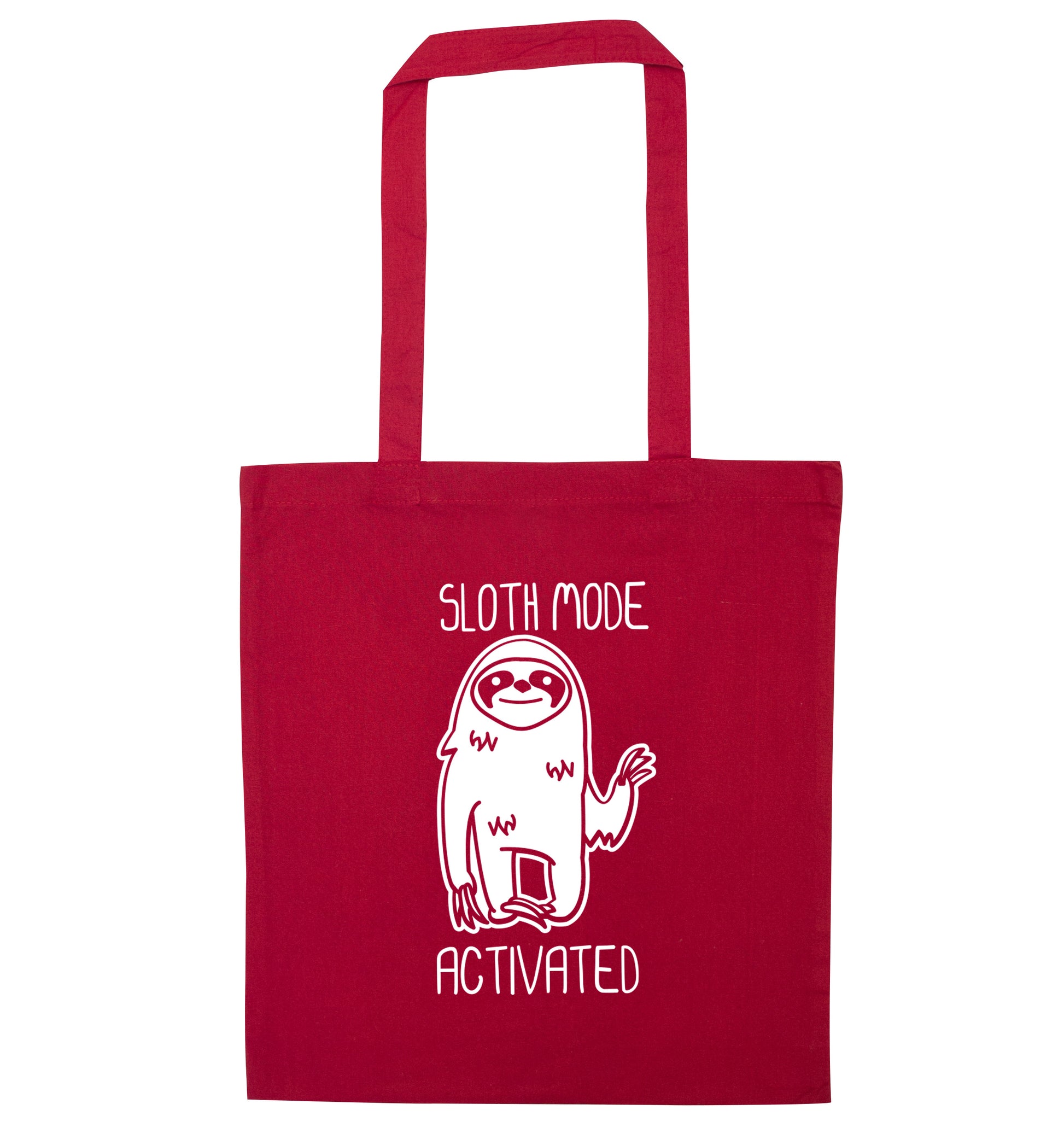 Sloth mode acitvated red tote bag