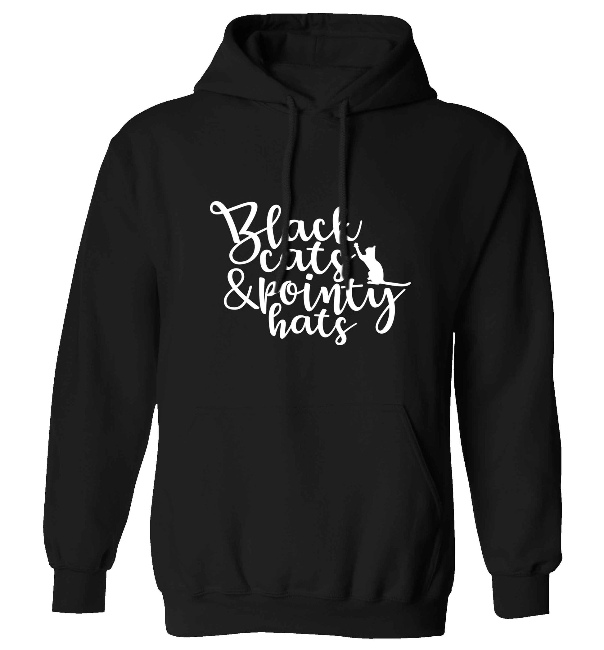 Black cats and pointy hats adults unisex black hoodie 2XL