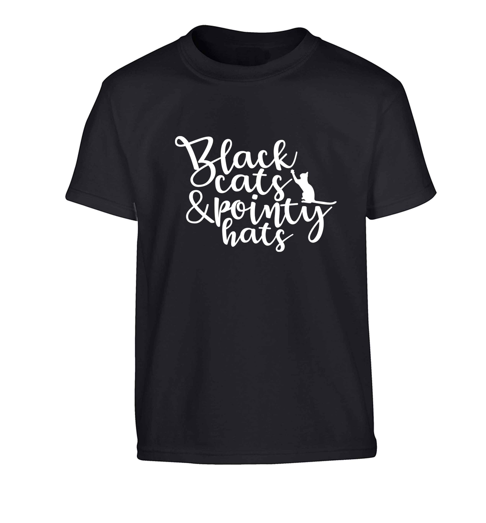 Black cats and pointy hats Children's black Tshirt 12-13 Years