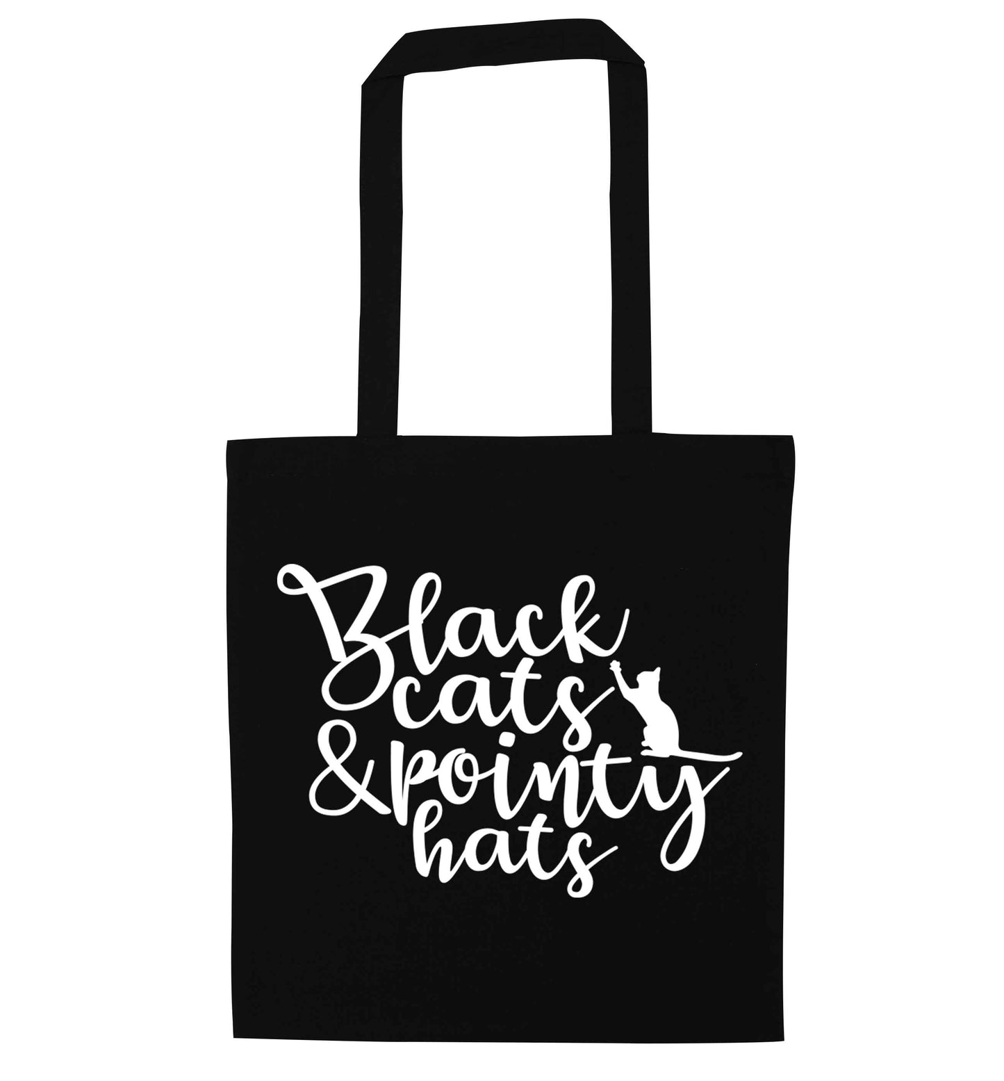 Black cats and pointy hats black tote bag