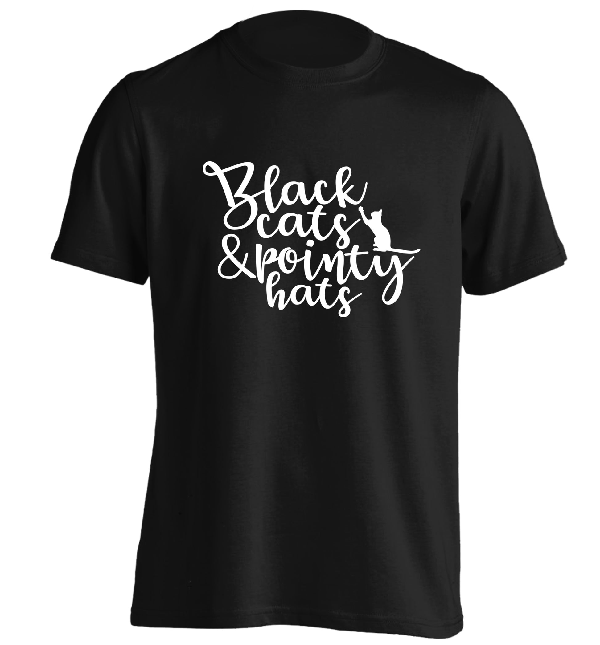 Black cats and pointy hats adults unisex black Tshirt 2XL