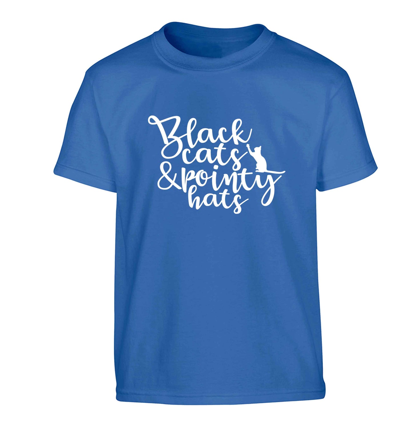 Black cats and pointy hats Children's blue Tshirt 12-13 Years