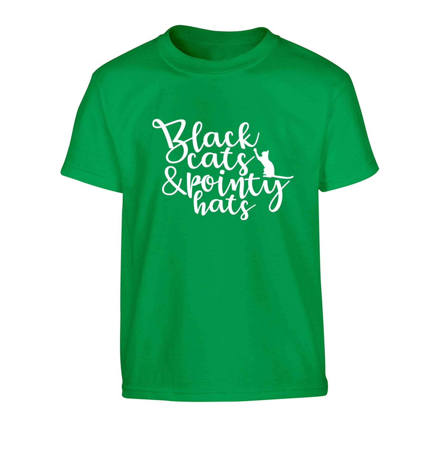 Black cats and pointy hats Children's green Tshirt 12-13 Years