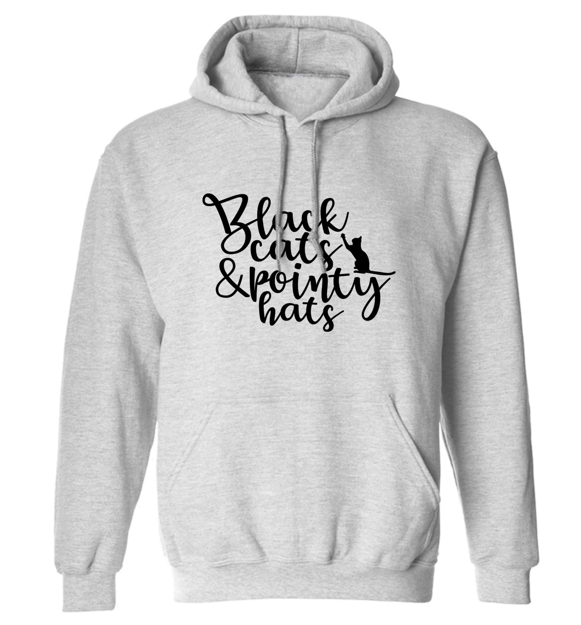 Black cats and pointy hats adults unisex grey hoodie 2XL