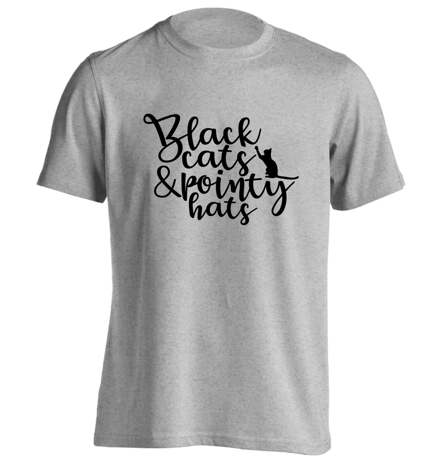 Black cats and pointy hats adults unisex grey Tshirt 2XL