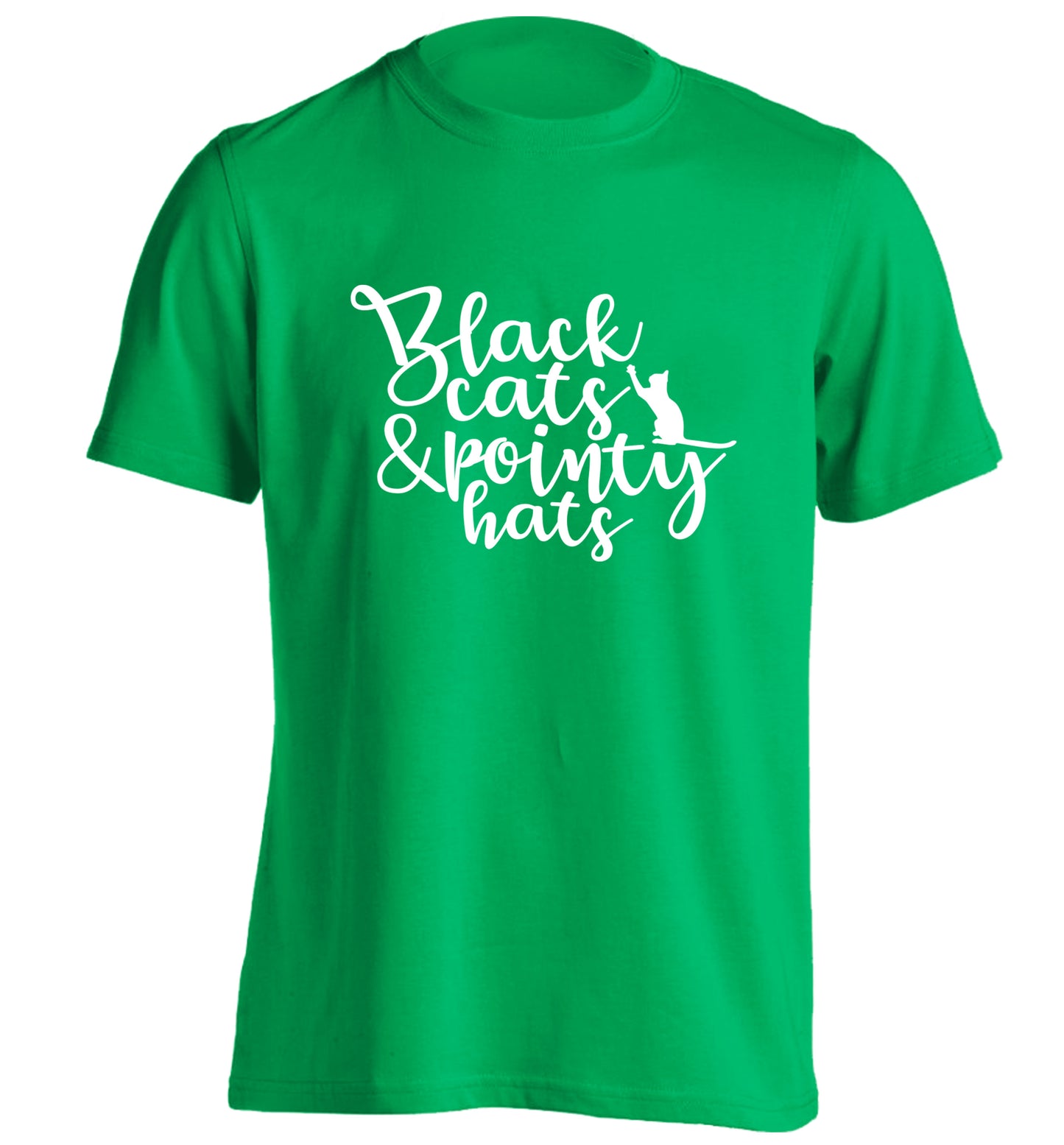 Black cats and pointy hats adults unisex green Tshirt 2XL