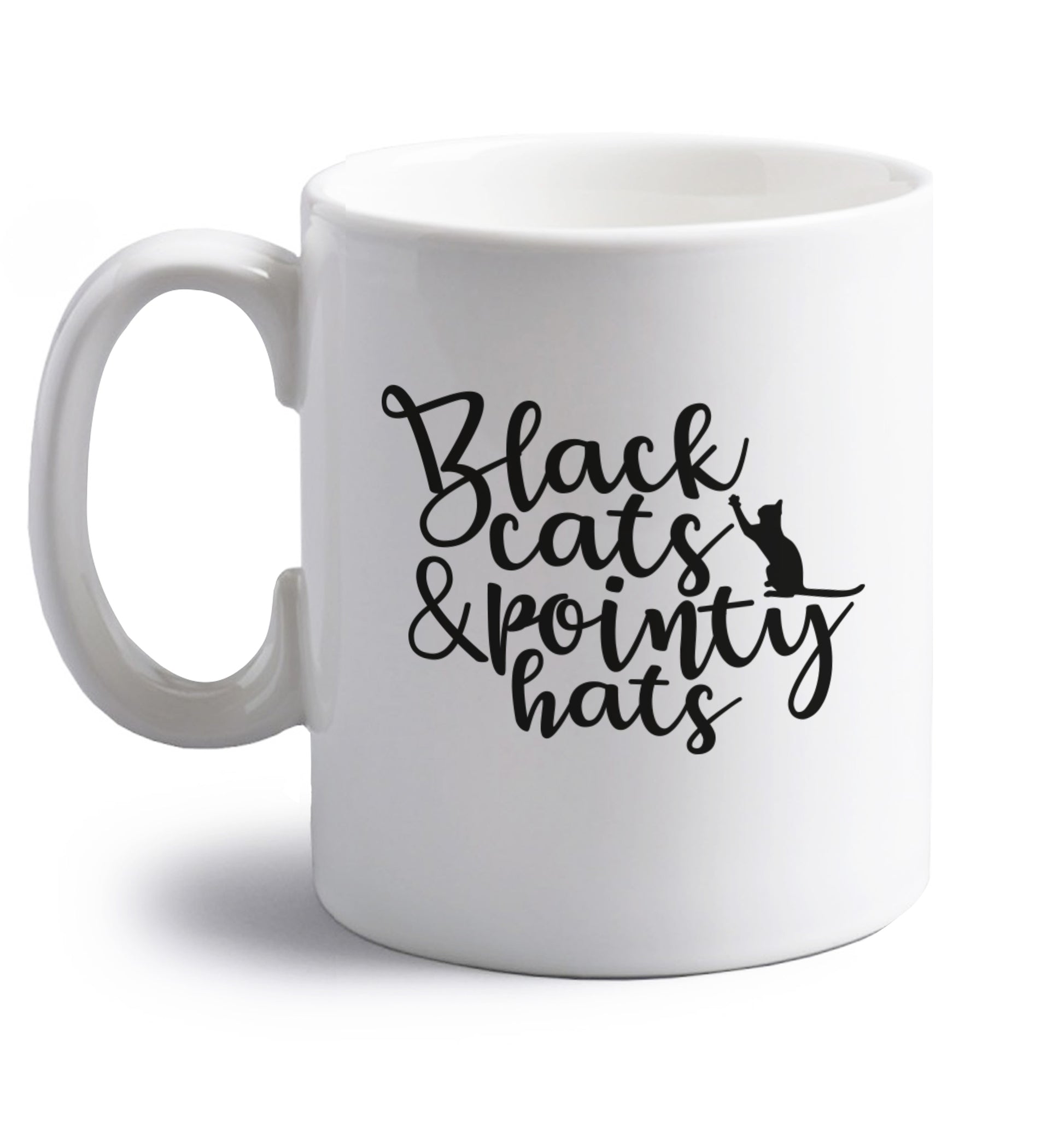 Black cats and pointy hats right handed white ceramic mug 