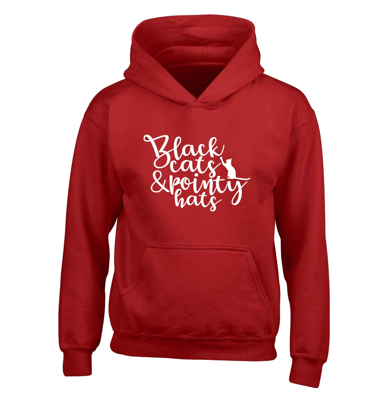 Black cats and pointy hats children's red hoodie 12-13 Years