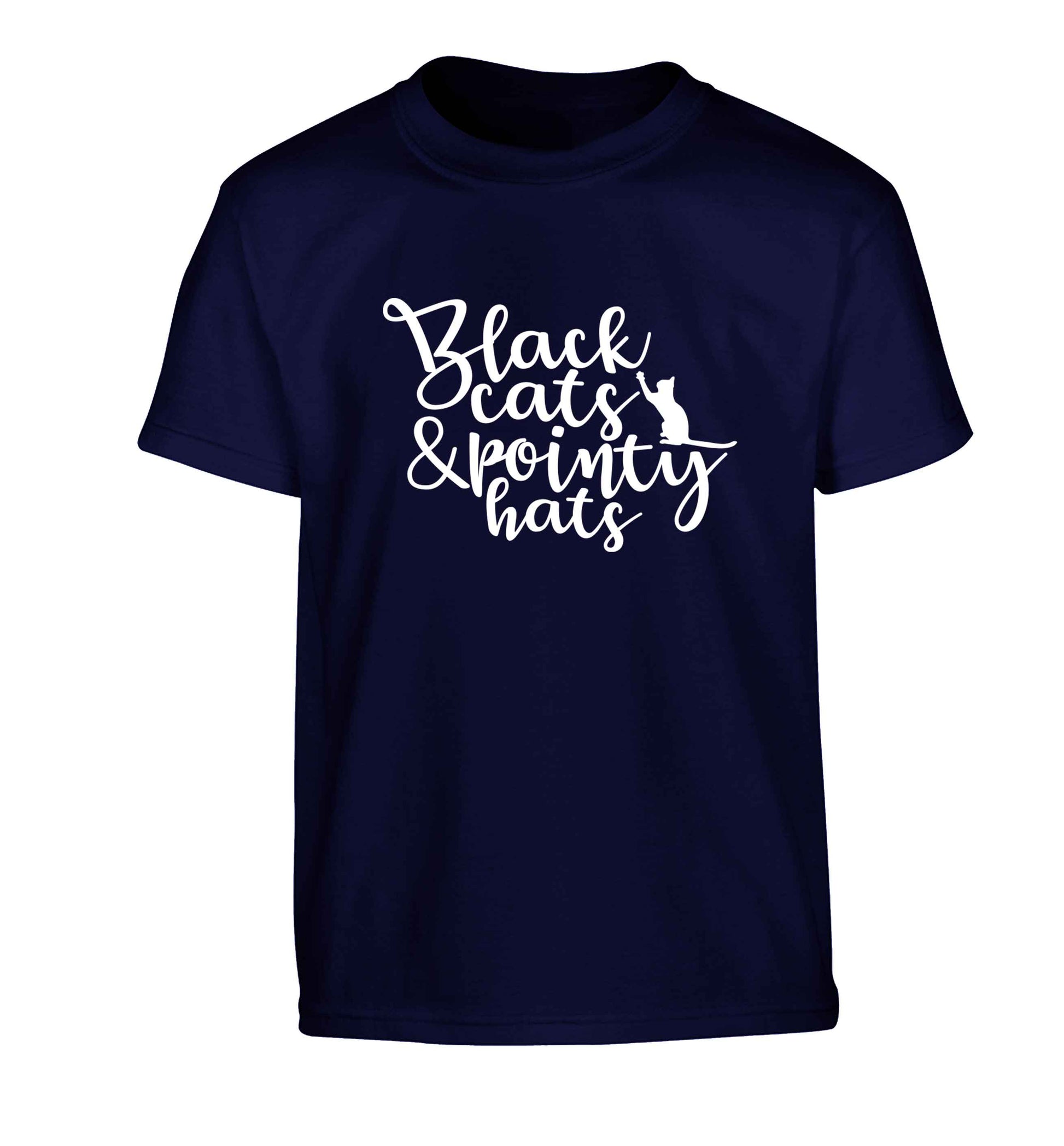 Black cats and pointy hats Children's navy Tshirt 12-13 Years