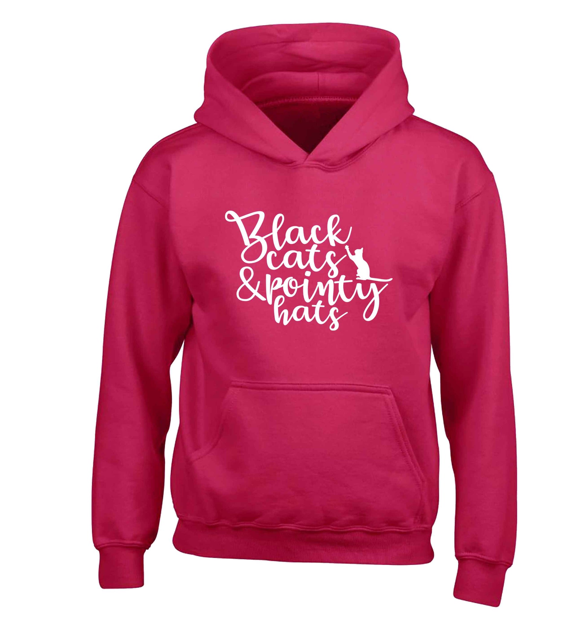 Black cats and pointy hats children's pink hoodie 12-13 Years