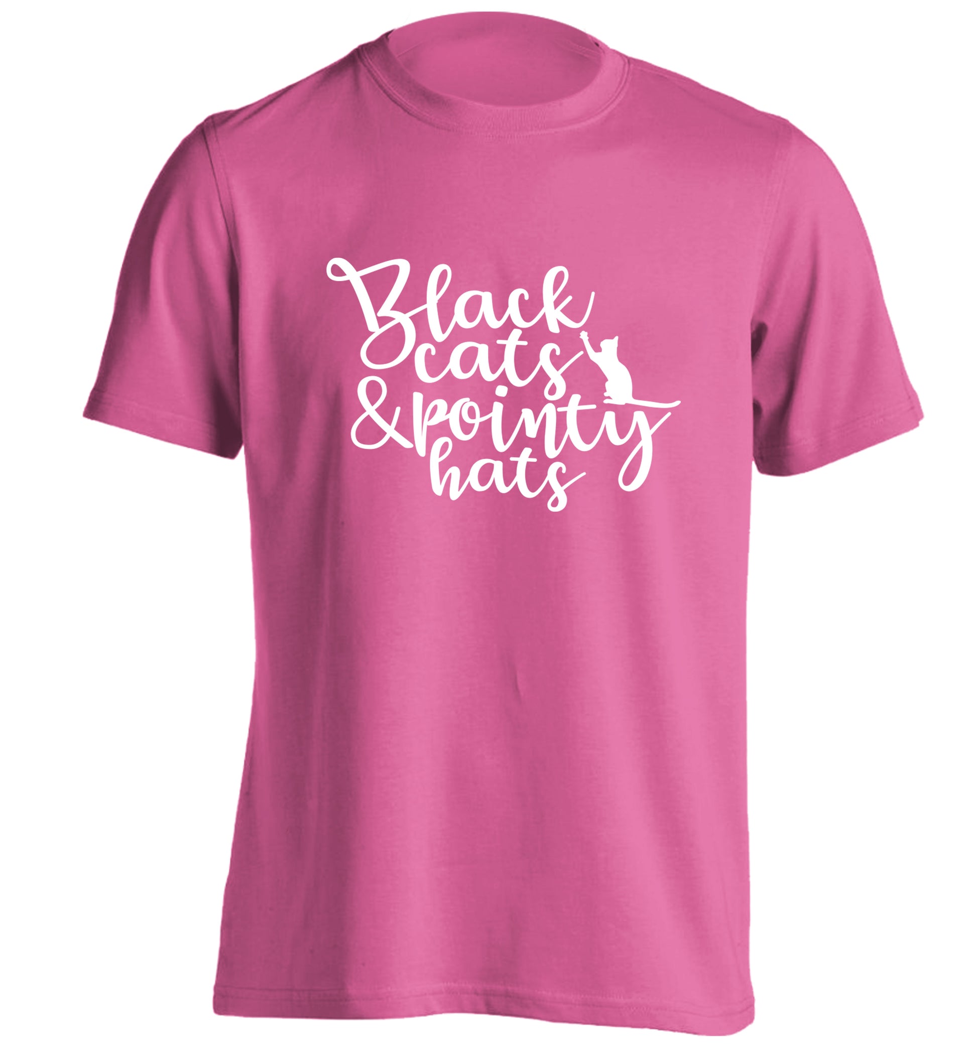 Black cats and pointy hats adults unisex pink Tshirt 2XL