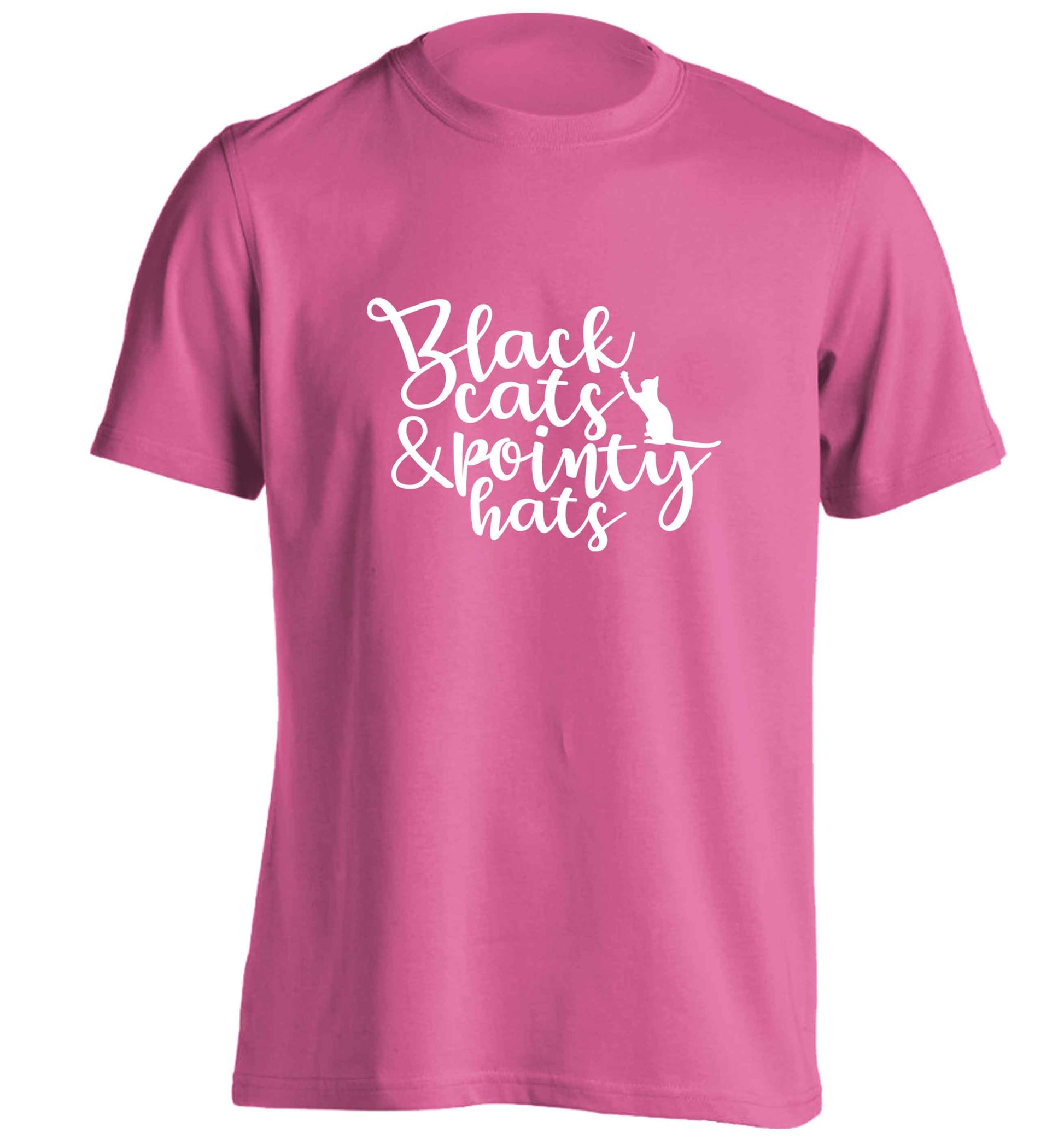 Black cats and pointy hats adults unisex pink Tshirt 2XL