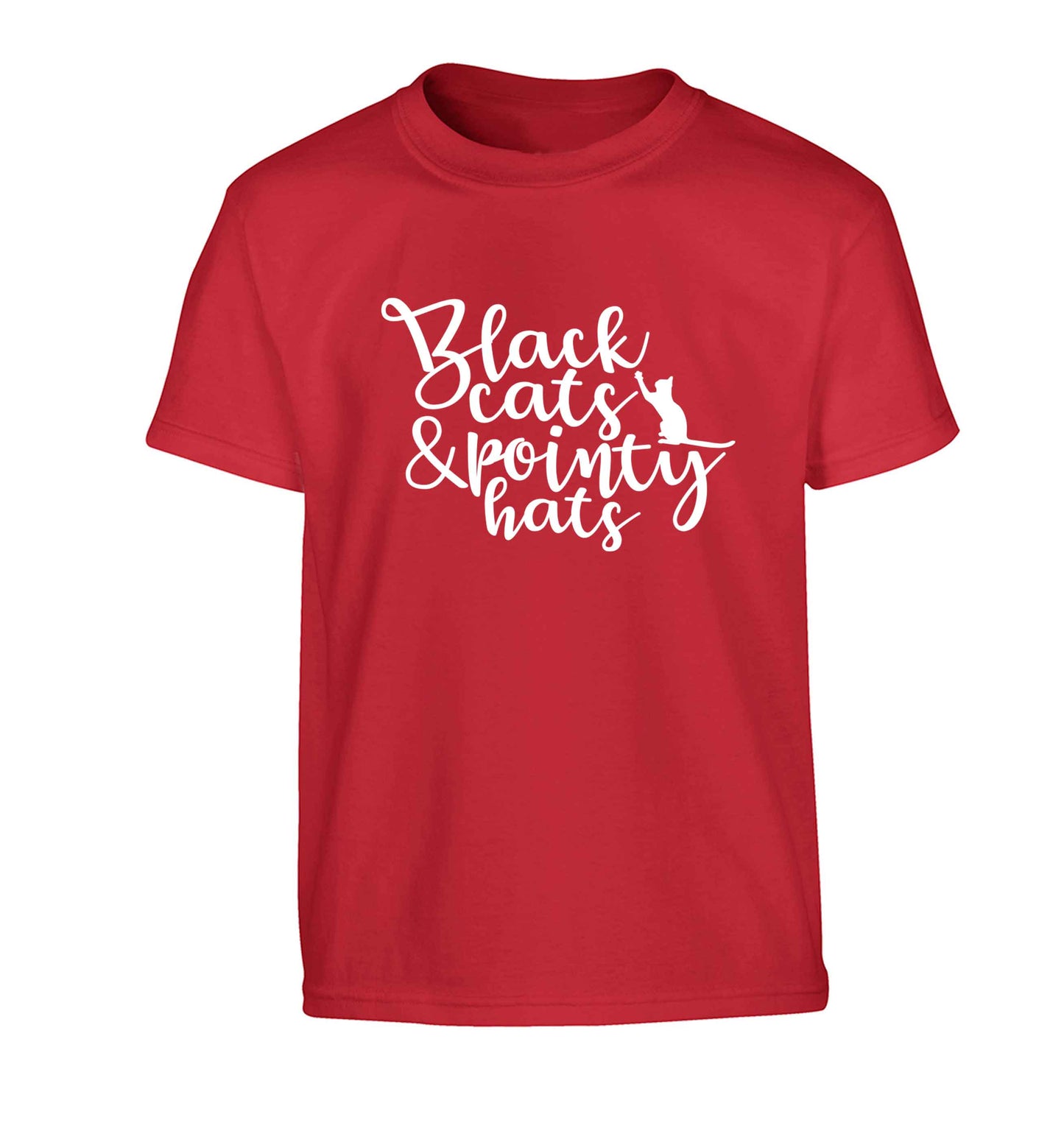 Black cats and pointy hats Children's red Tshirt 12-13 Years