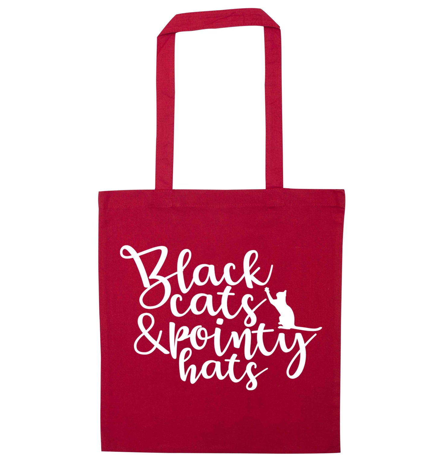 Black cats and pointy hats red tote bag