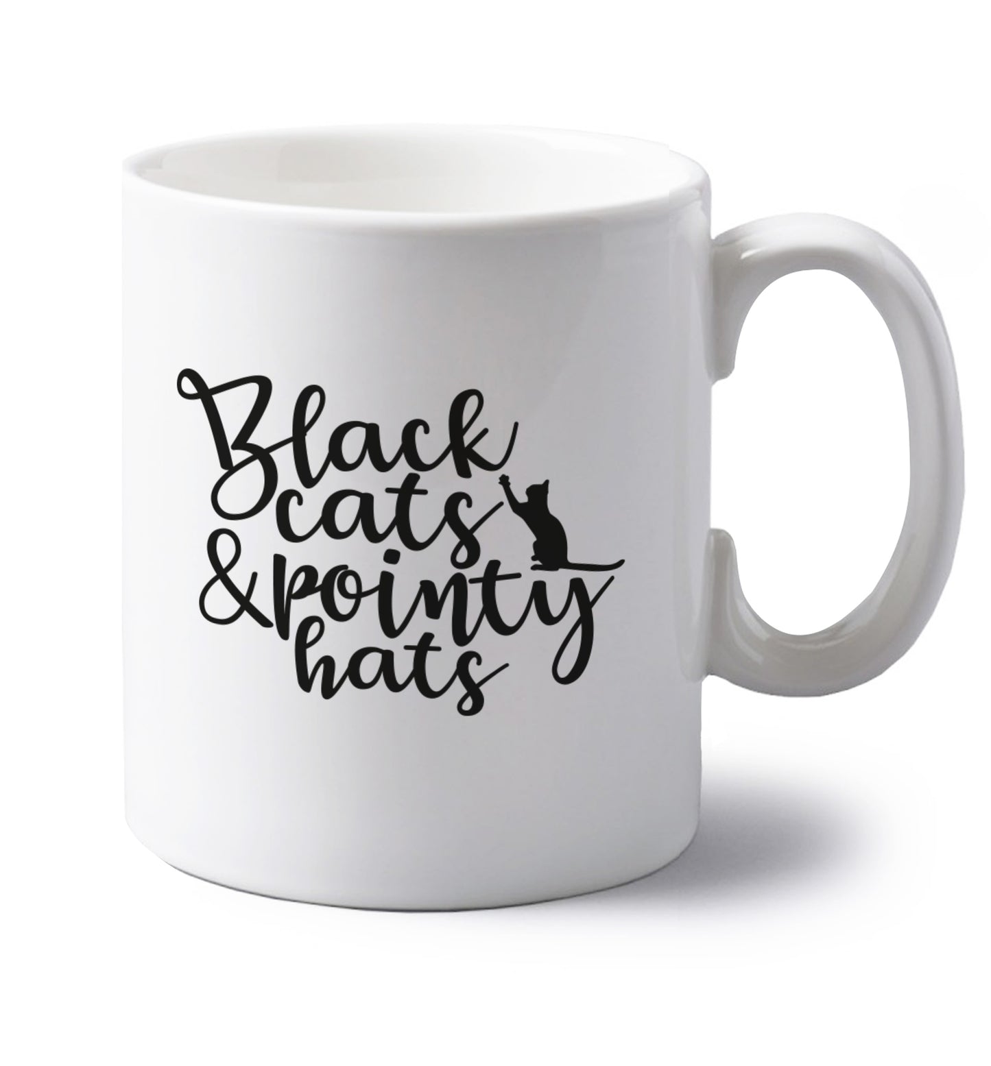 Black cats and pointy hats left handed white ceramic mug 