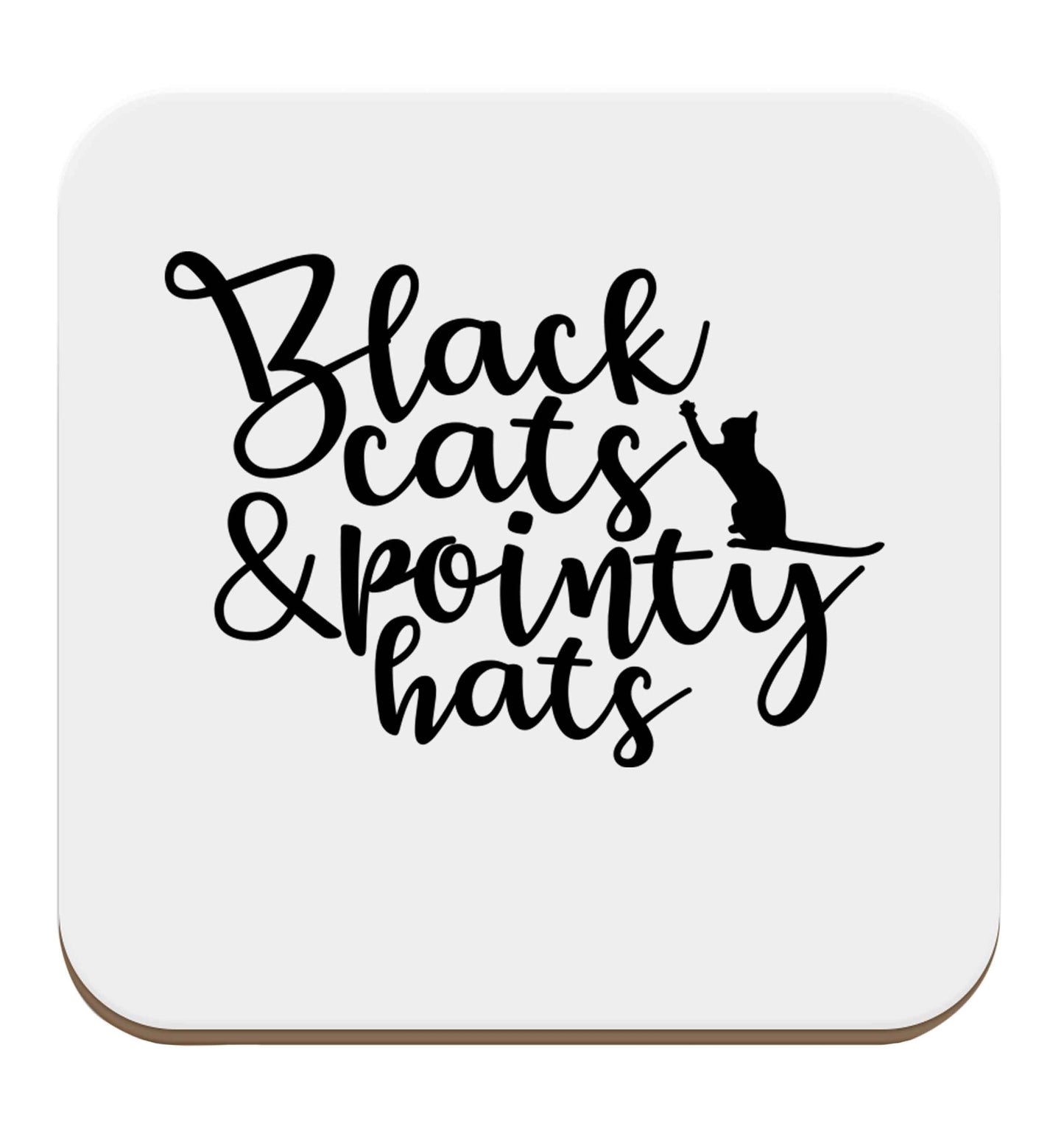 Black cats and pointy hats set of four coasters