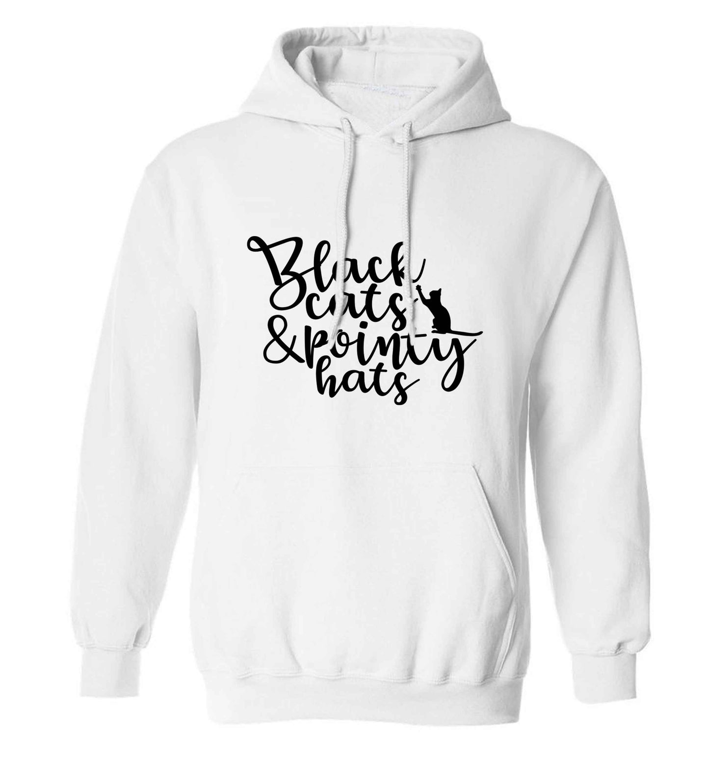 Black cats and pointy hats adults unisex white hoodie 2XL