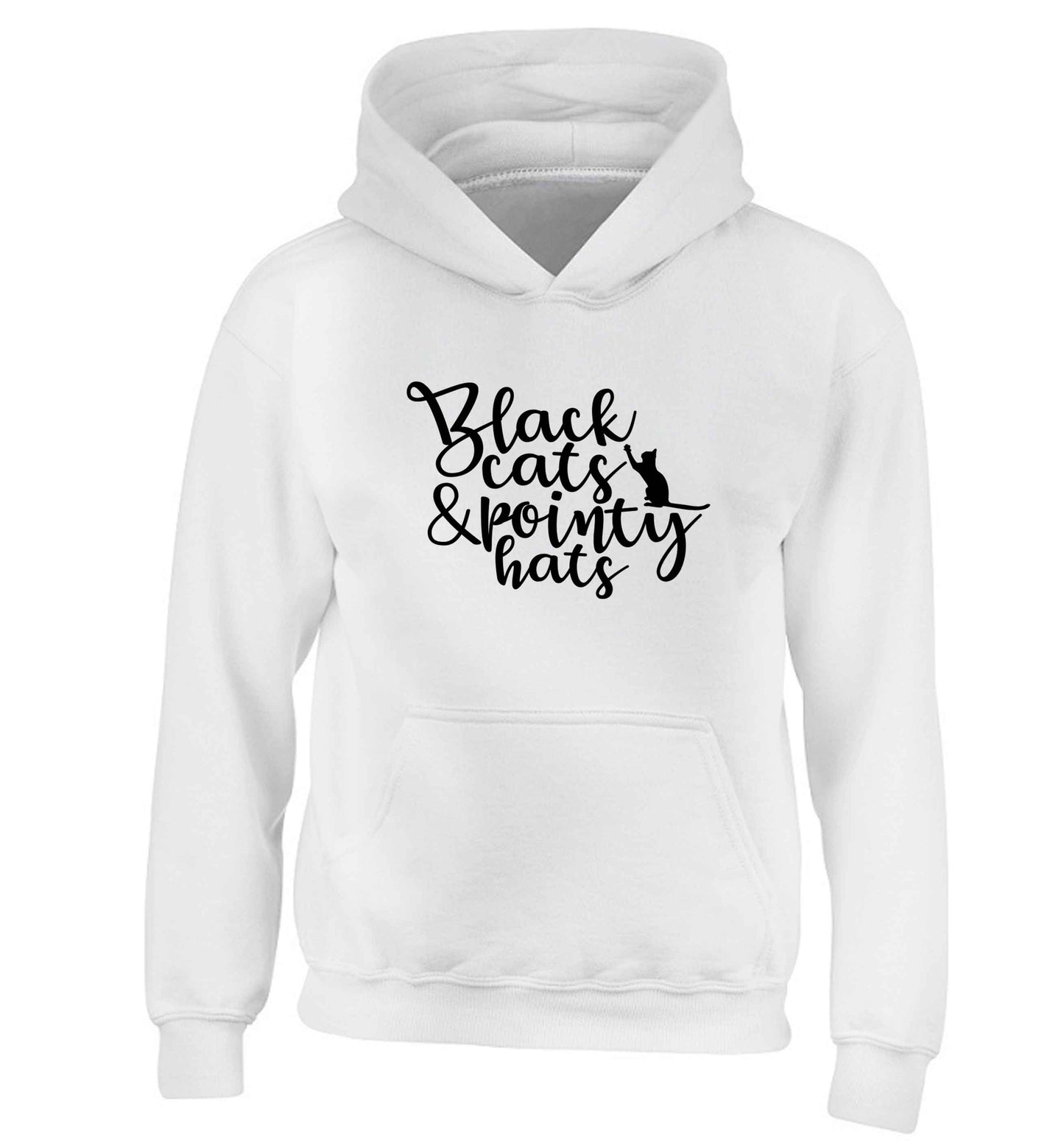 Black cats and pointy hats children's white hoodie 12-13 Years