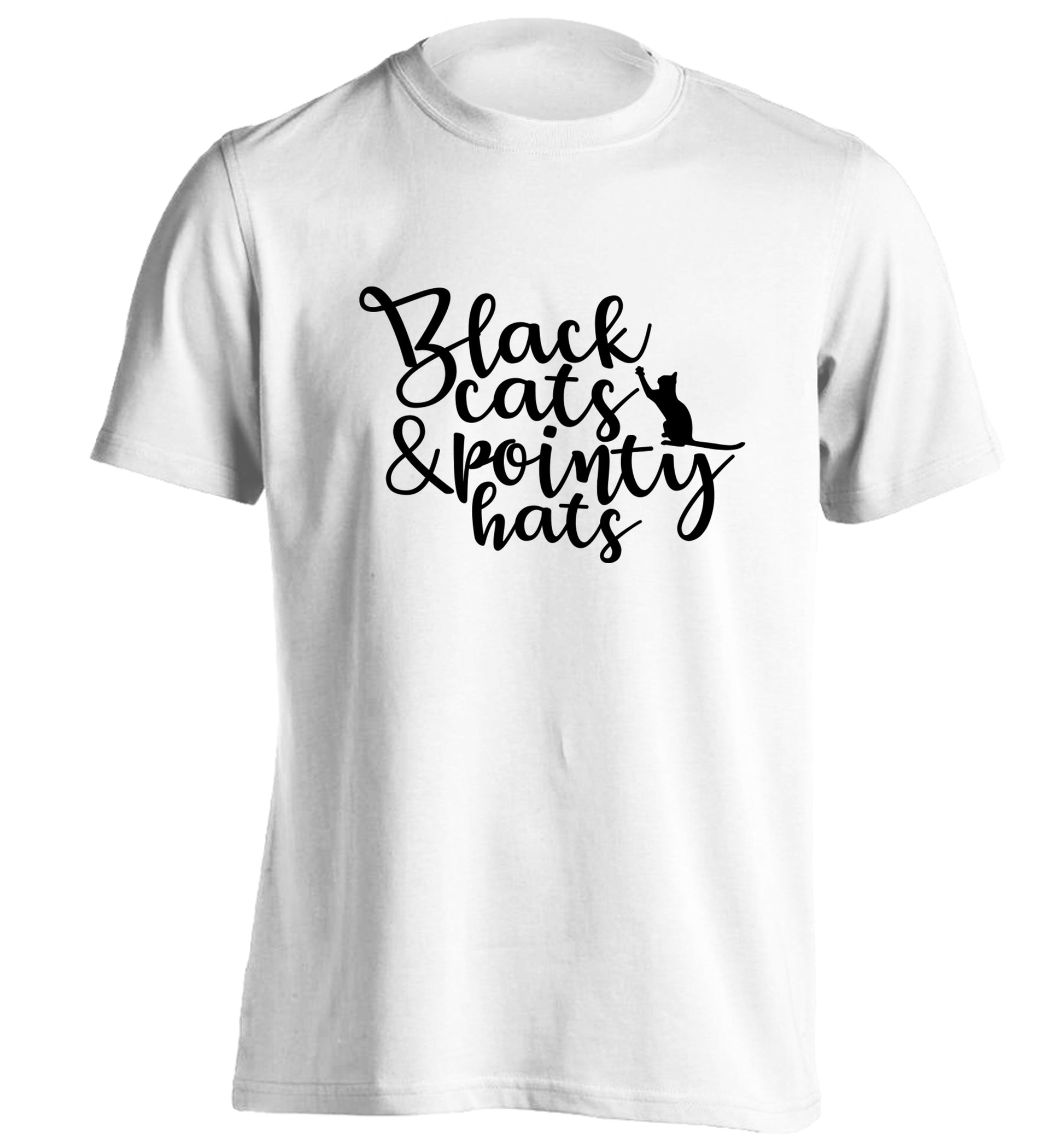 Black cats and pointy hats adults unisex white Tshirt 2XL