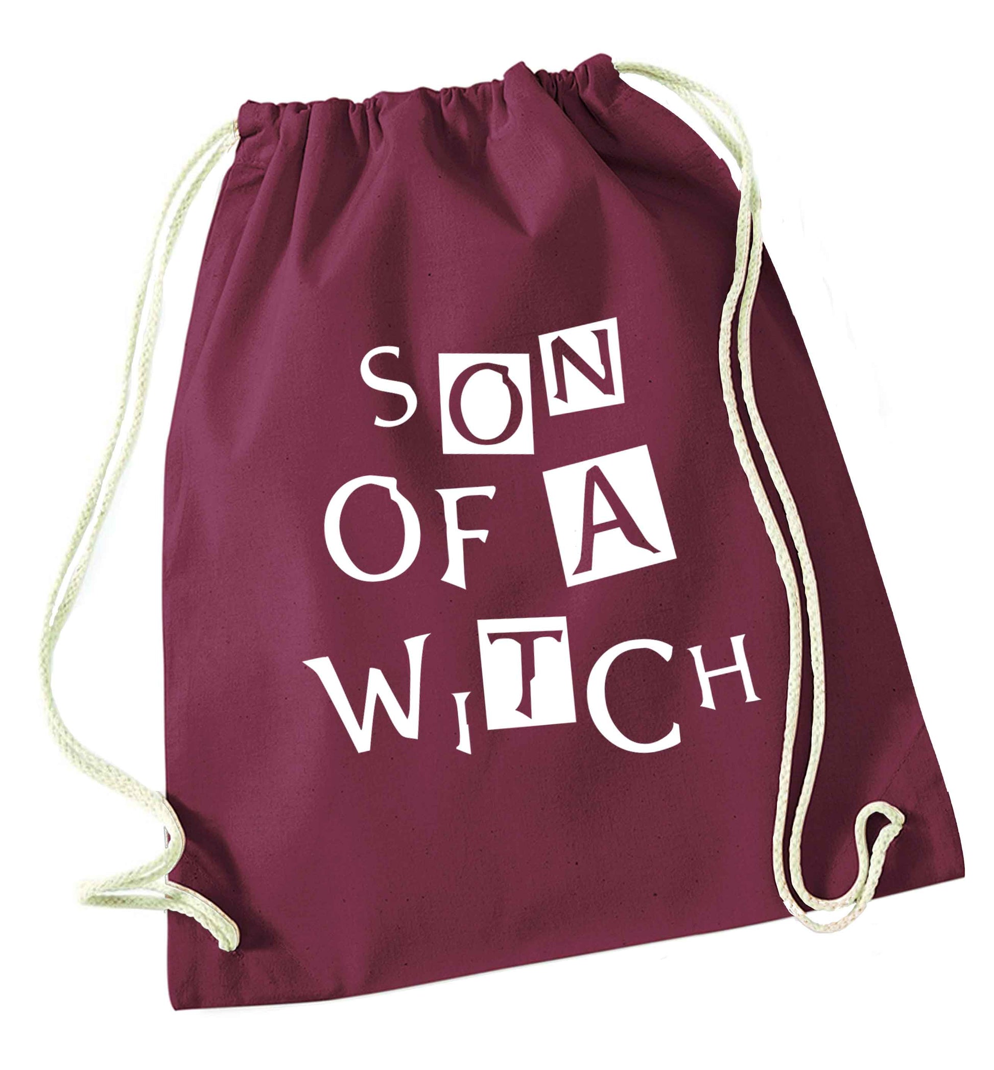 Son of a witch maroon drawstring bag