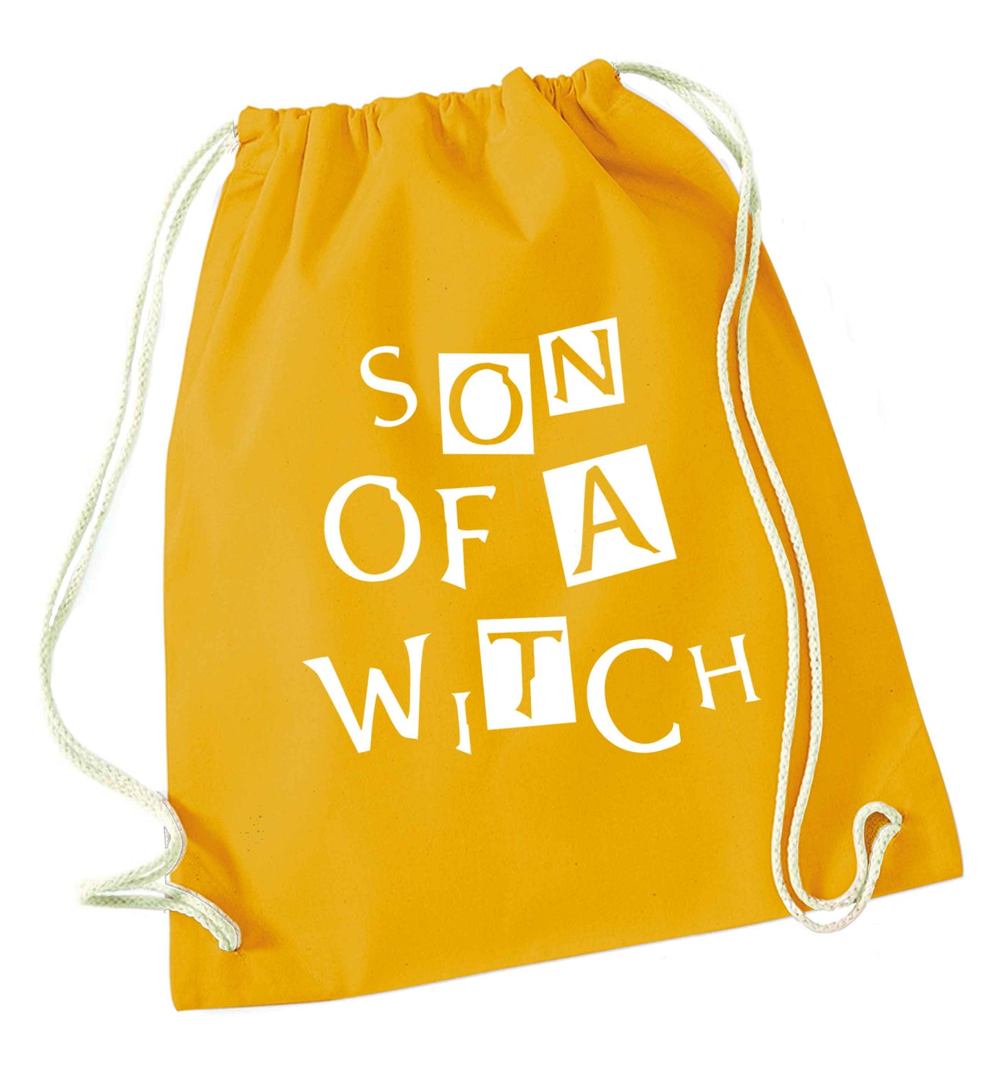 Son of a witch mustard drawstring bag