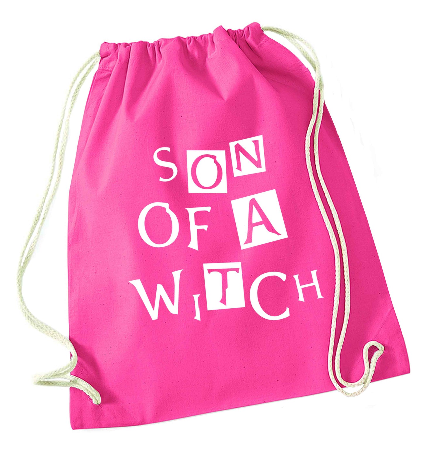 Son of a witch pink drawstring bag