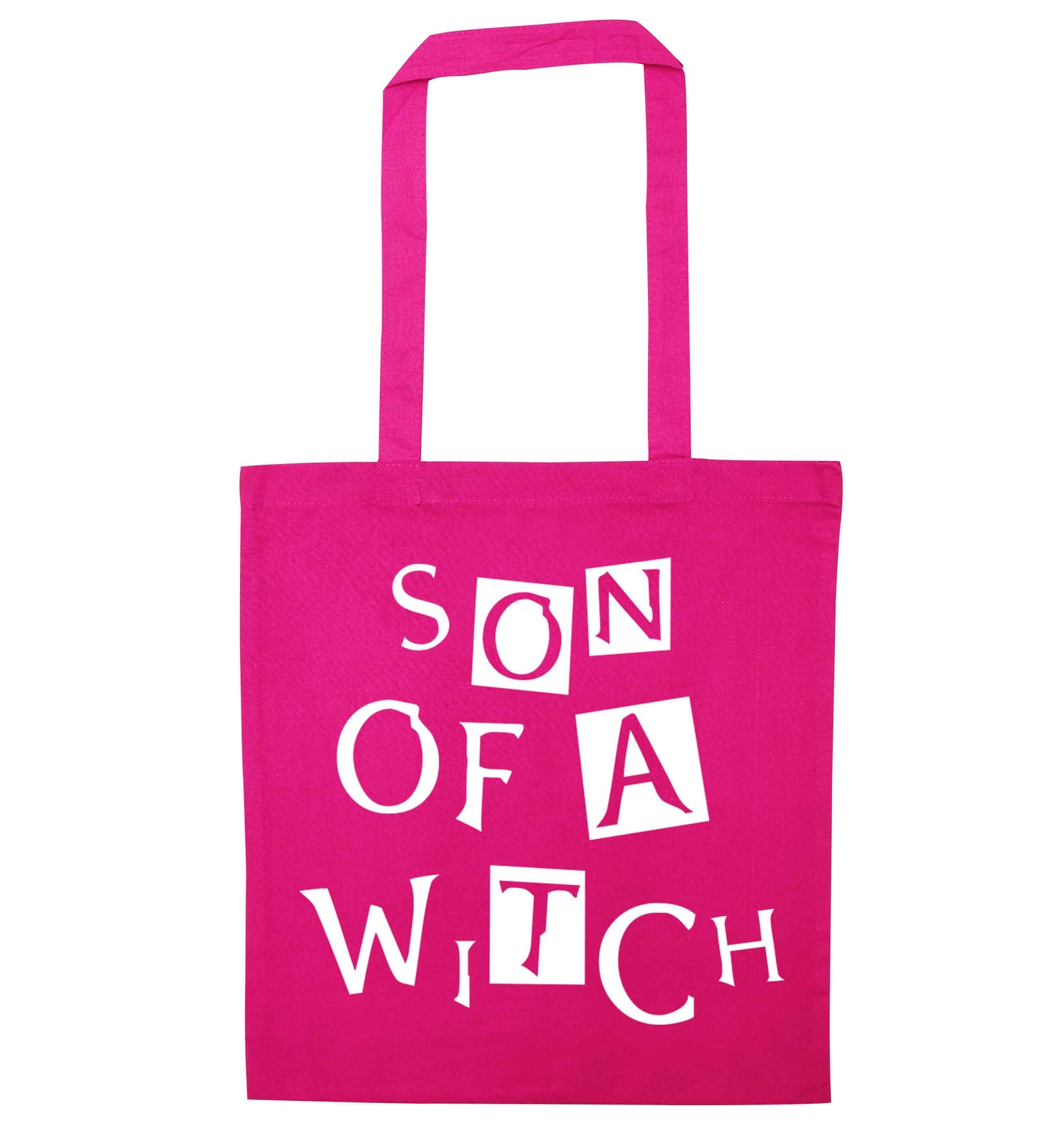 Son of a witch pink tote bag