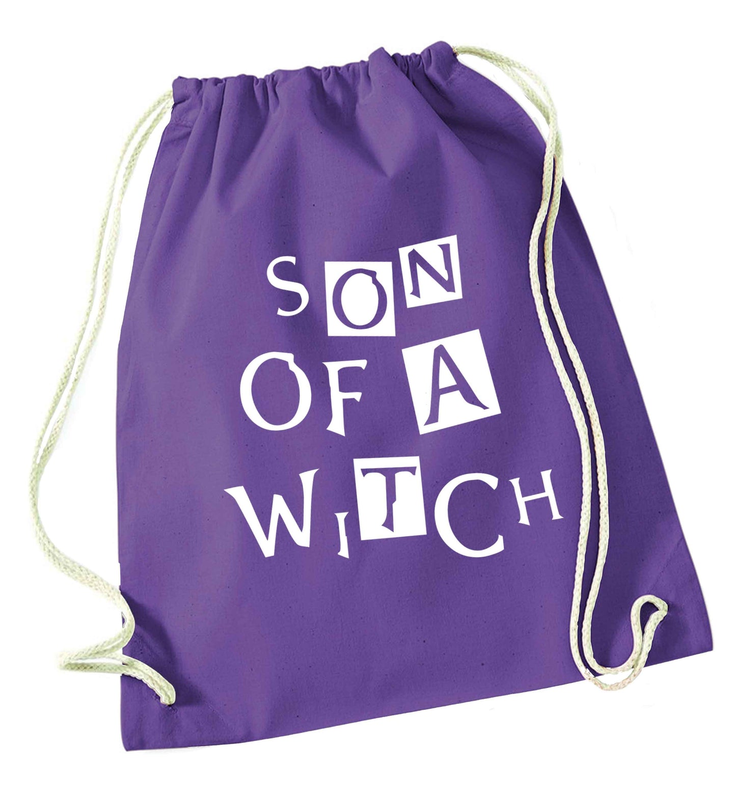 Son of a witch purple drawstring bag