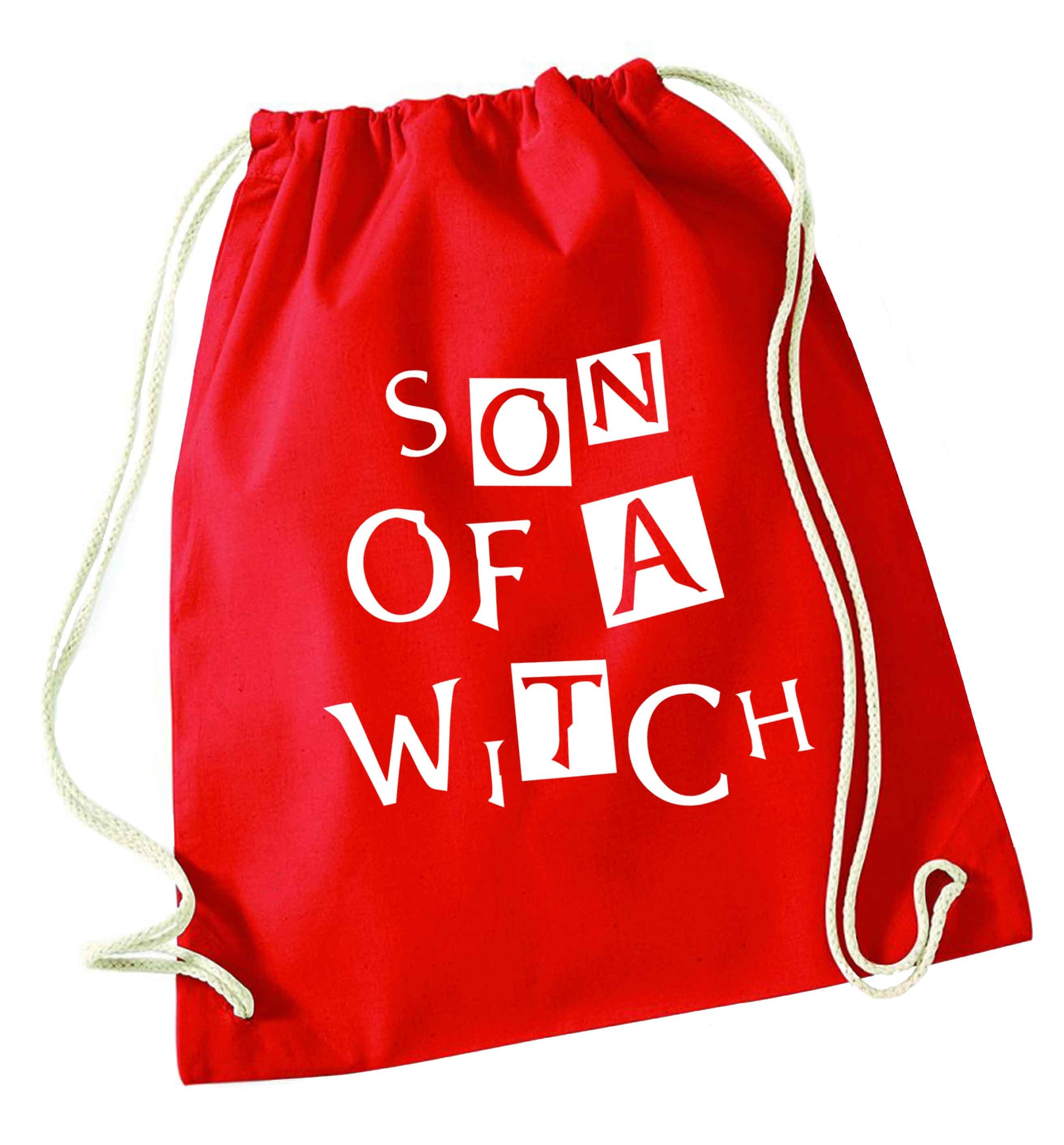 Son of a witch red drawstring bag 