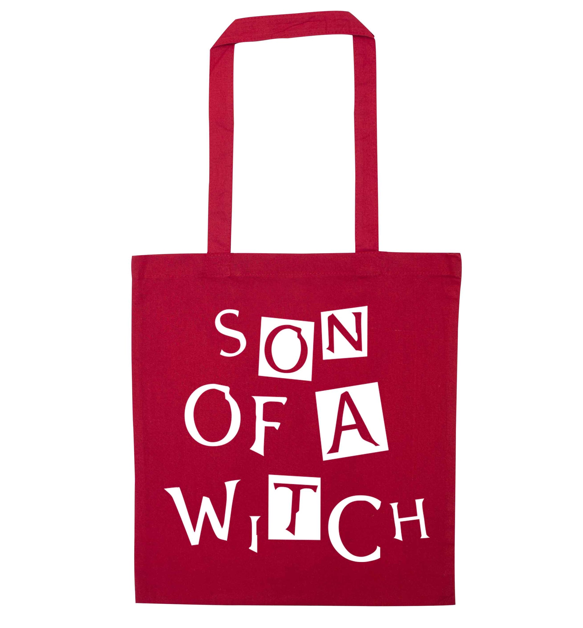 Son of a witch red tote bag