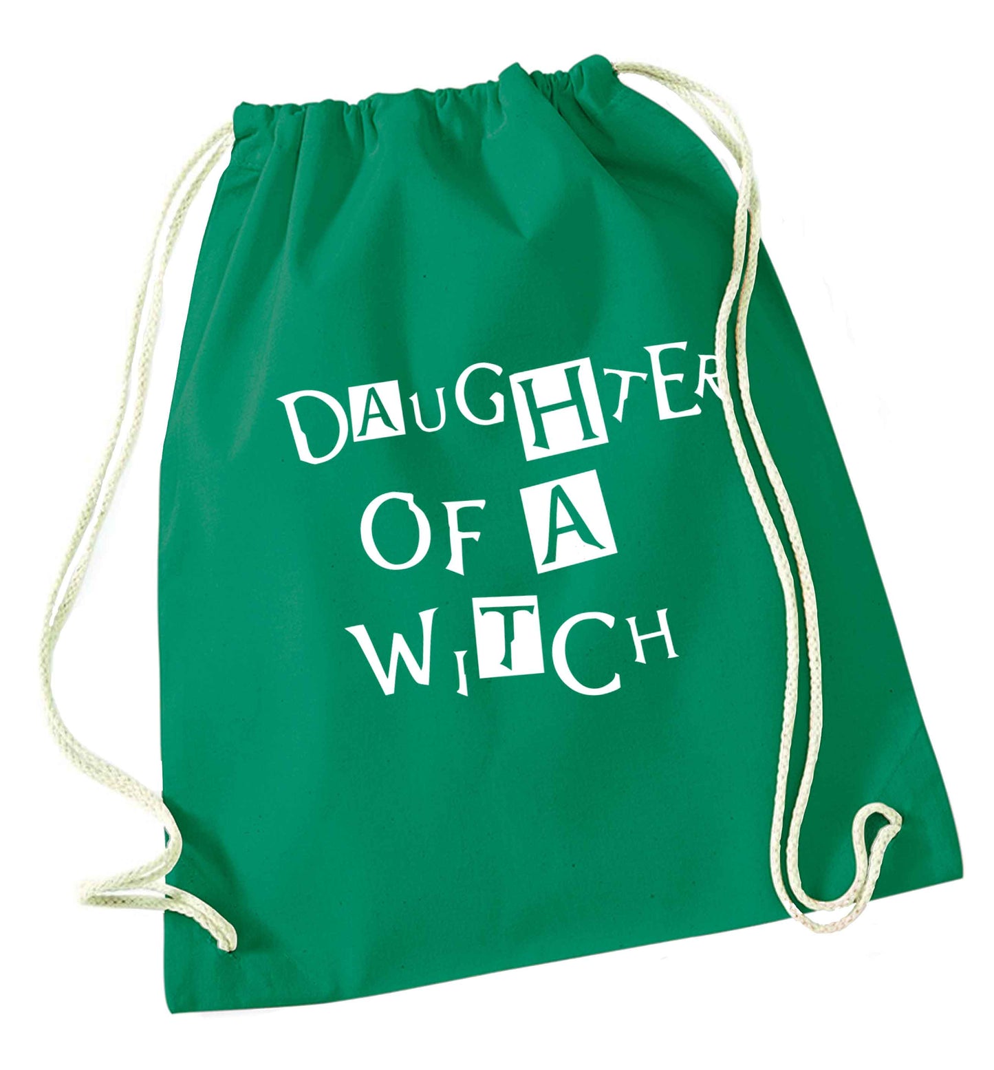 Daughter of a witch green drawstring bag