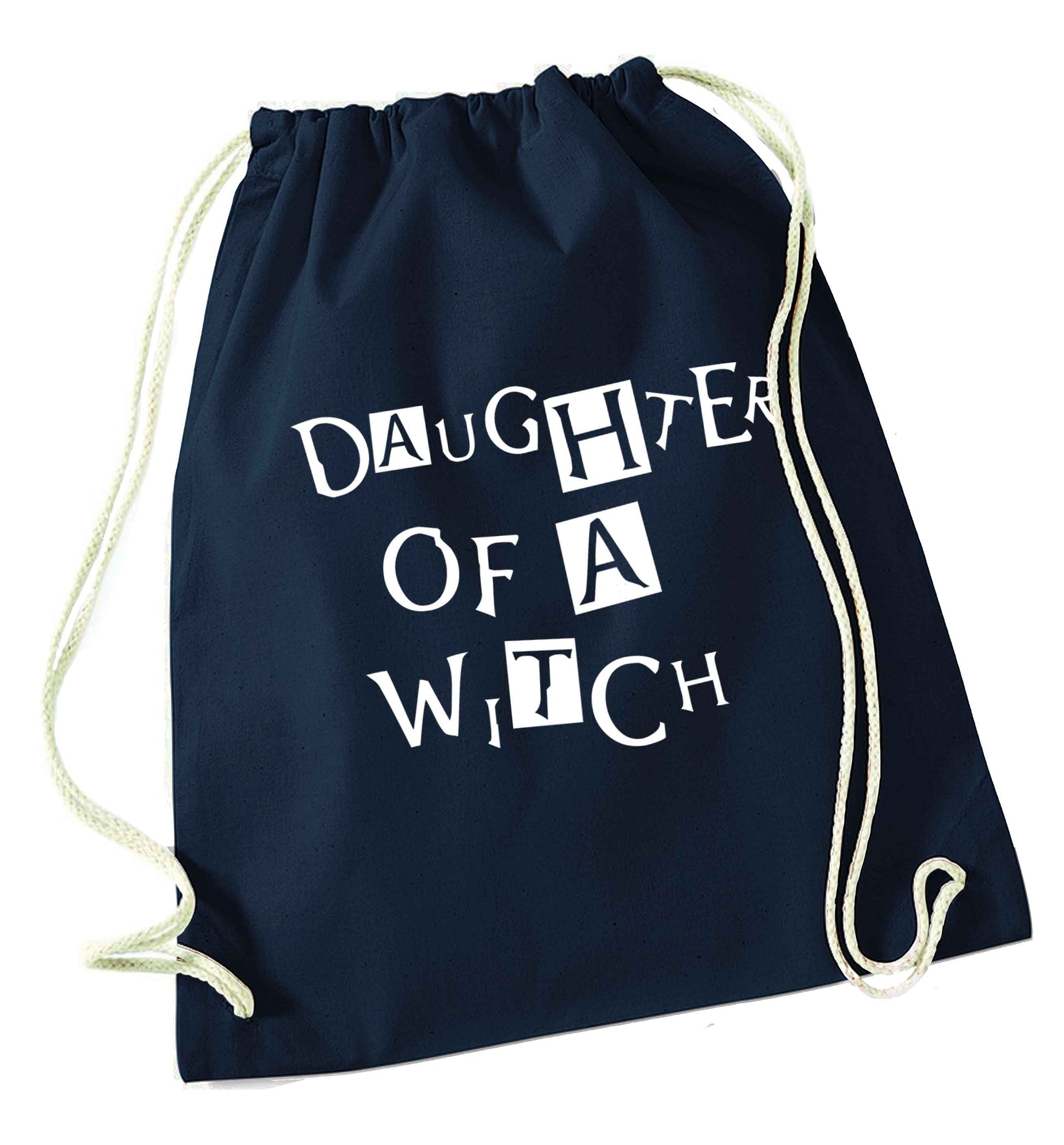 Daughter of a witch navy drawstring bag