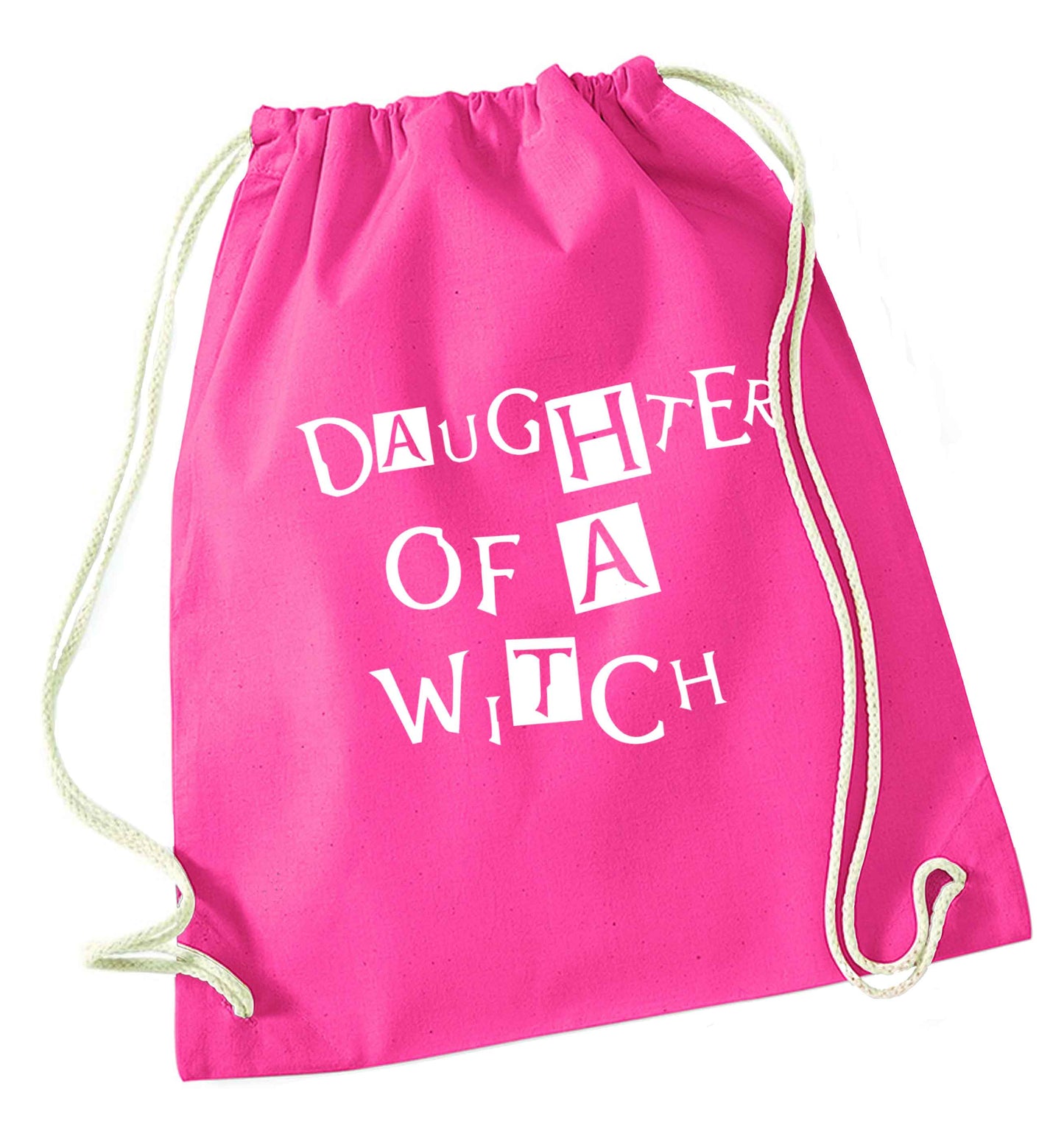 Daughter of a witch pink drawstring bag
