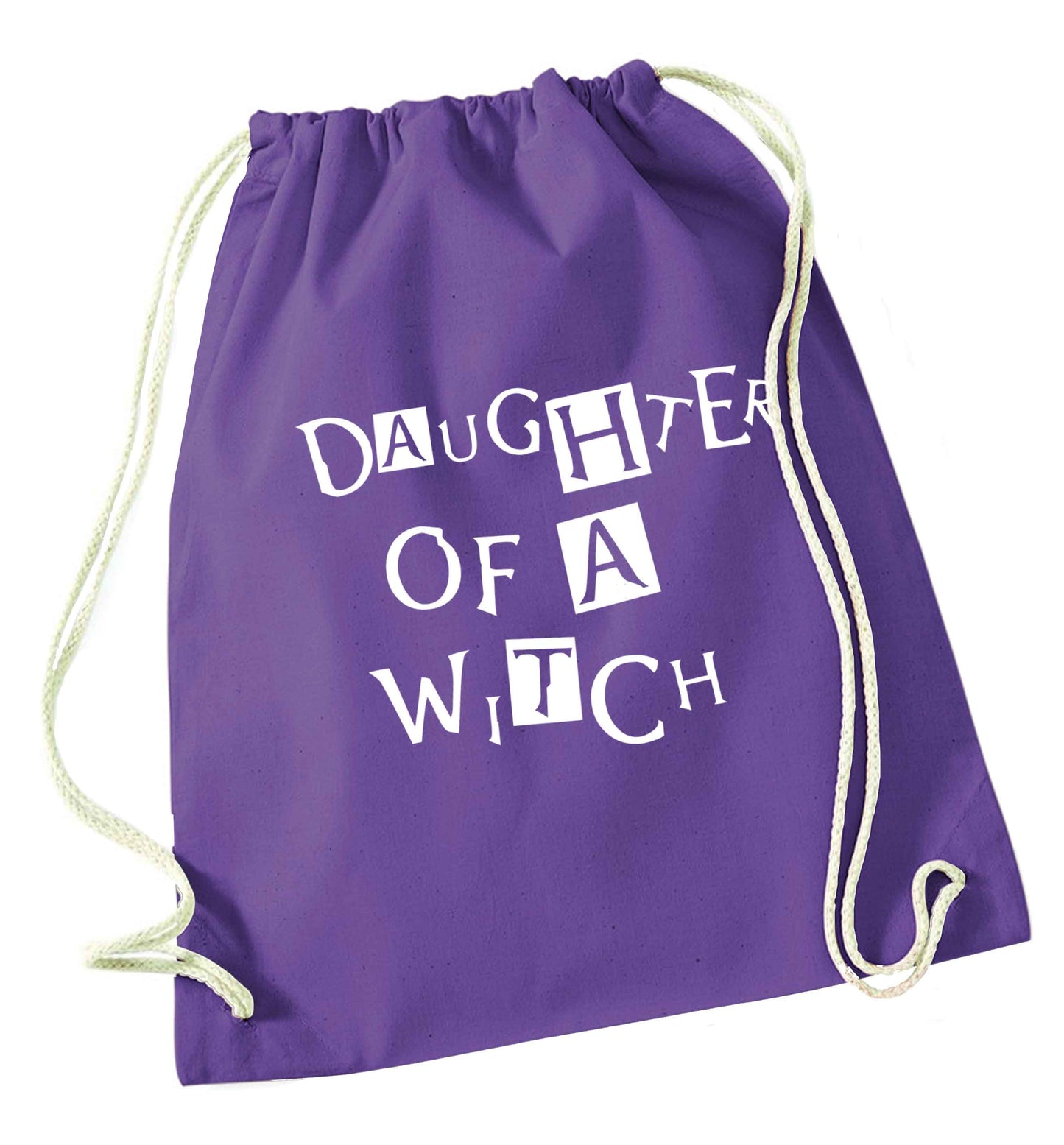 Daughter of a witch purple drawstring bag