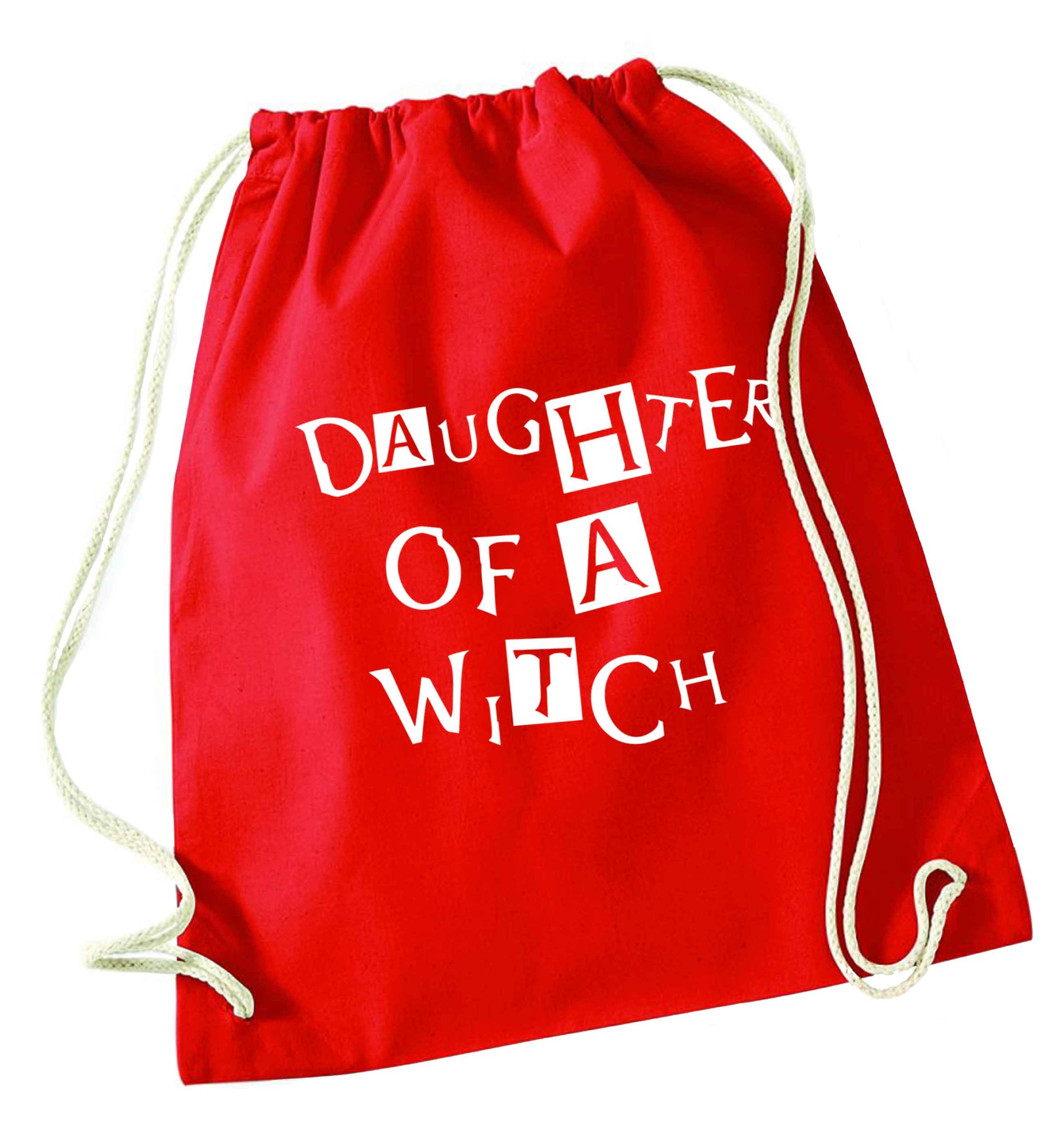 Daughter of a witch red drawstring bag 