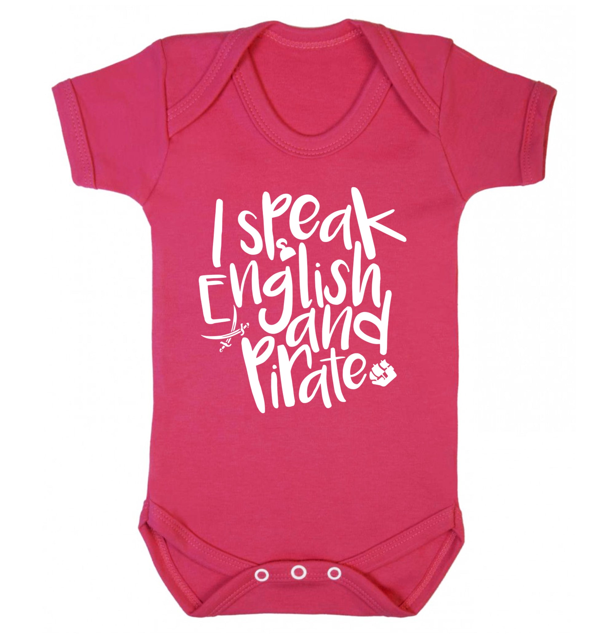 I speak English and pirate Baby Vest dark pink 18-24 months