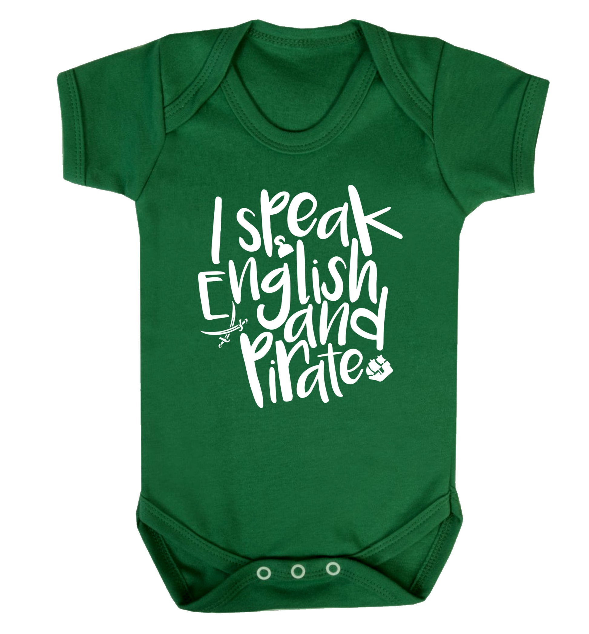 I speak English and pirate Baby Vest green 18-24 months