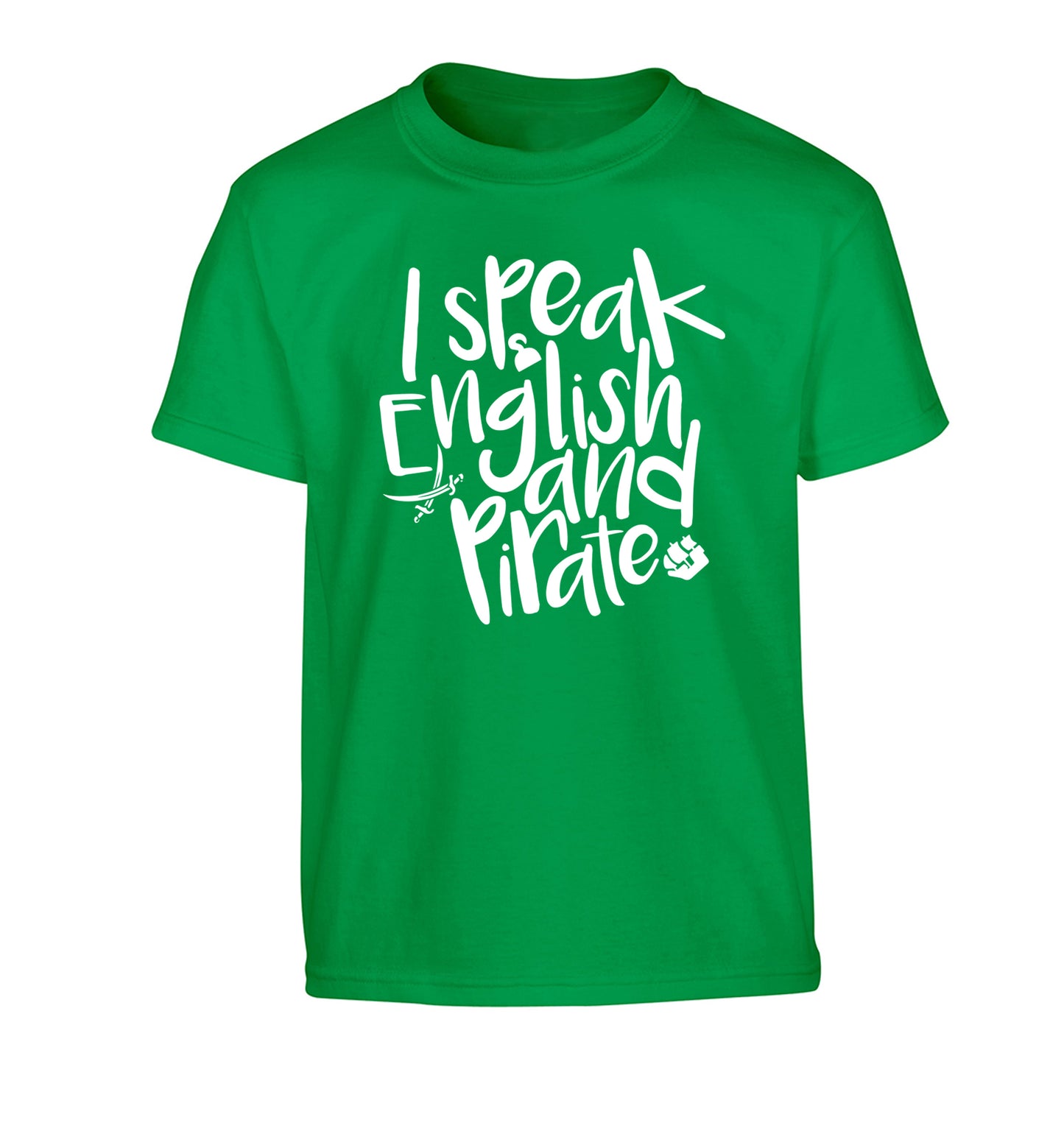 I speak English and pirate Children's green Tshirt 12-13 Years