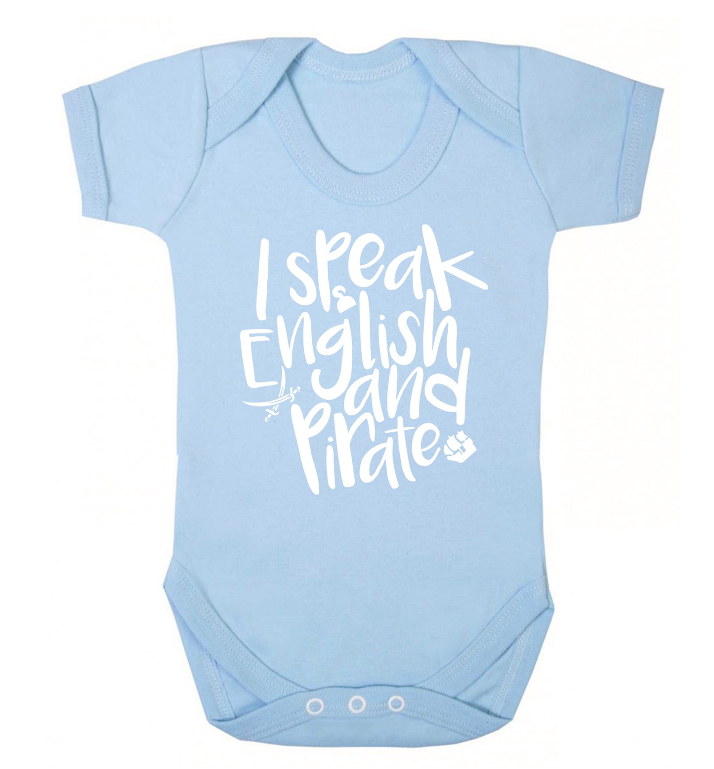 I speak English and pirate Baby Vest pale blue 18-24 months